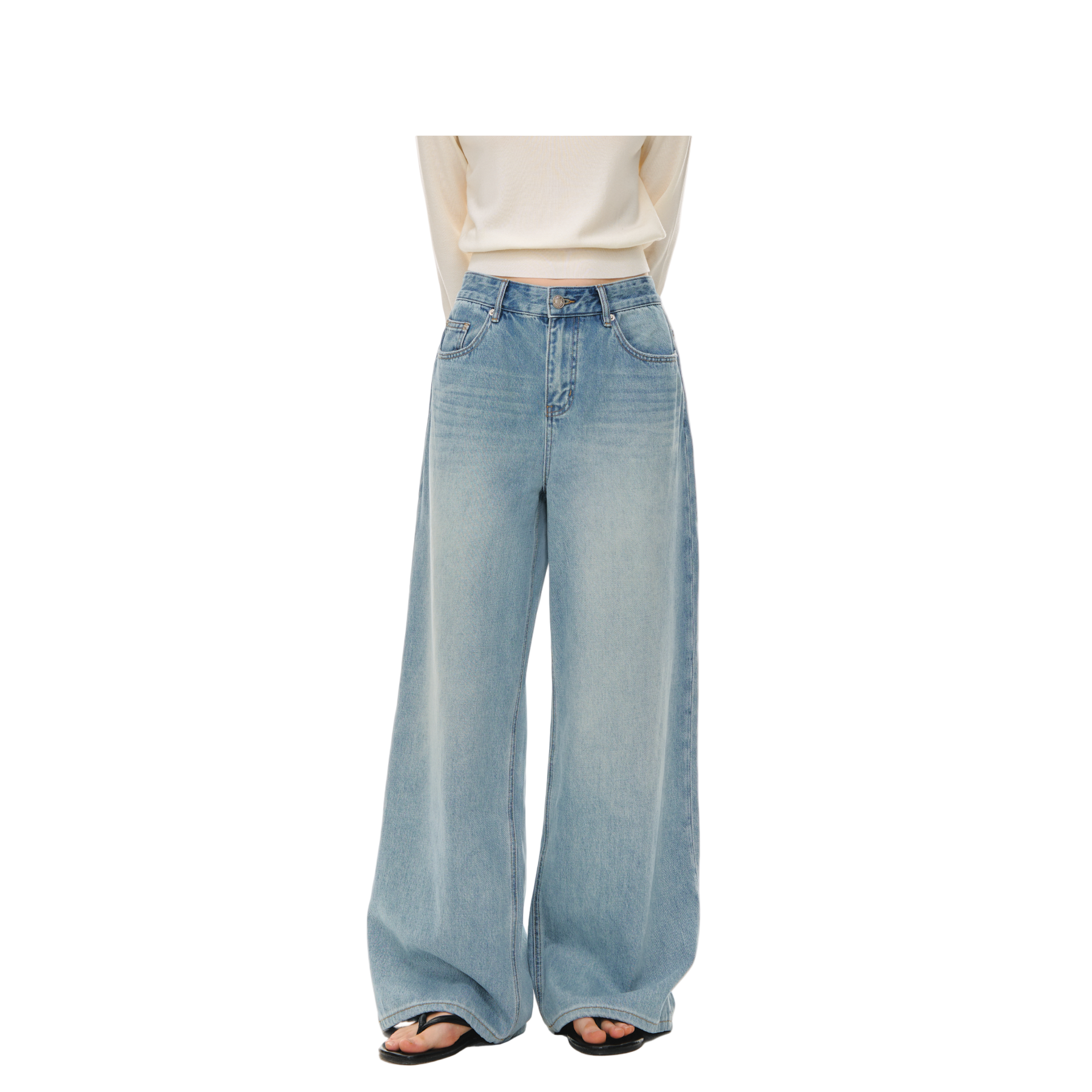 Light Vintage Wash Mid-Rise Straight Jeans In Blue
