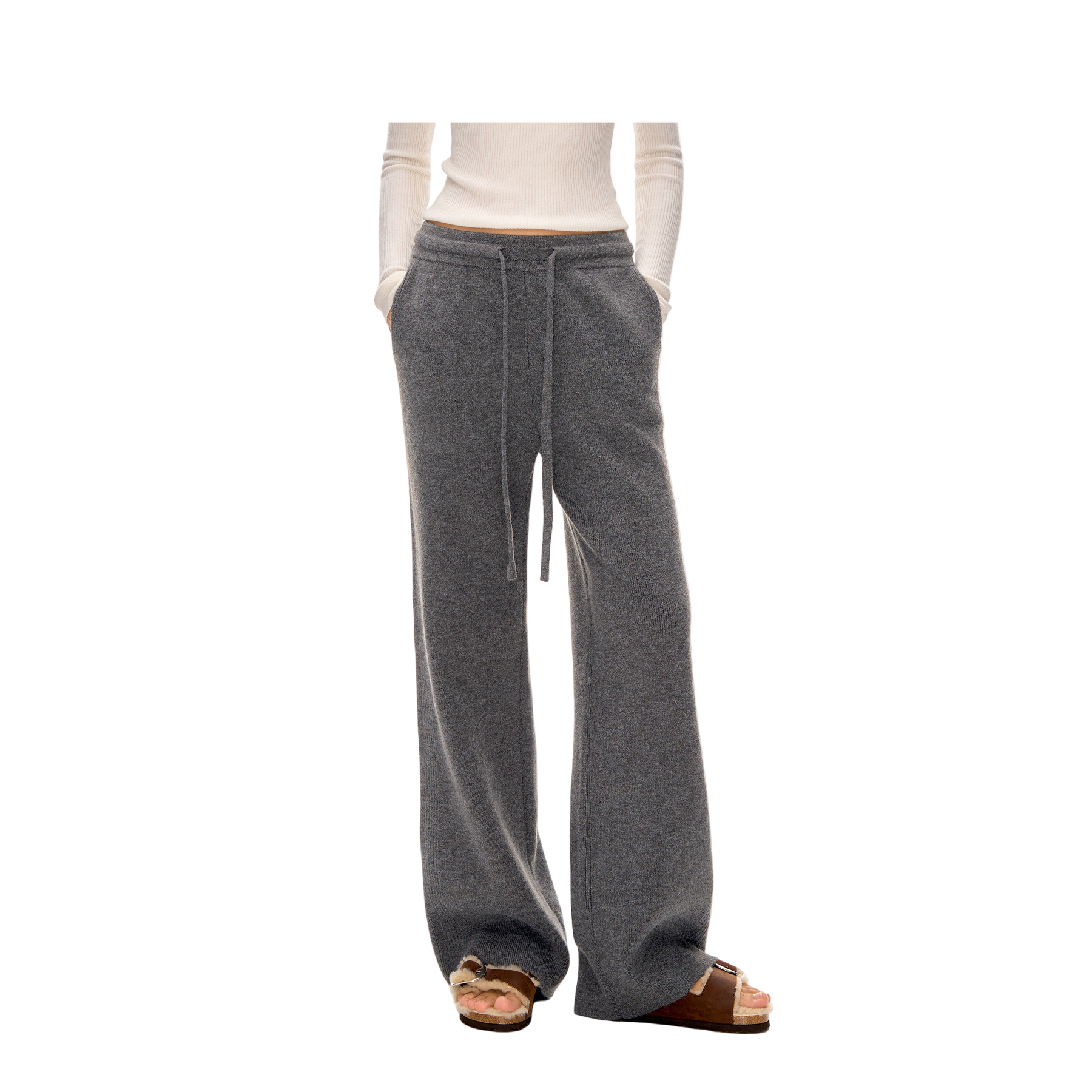 Grey Arctic Fleece Thickened Warm Casual Straight Leg Trousers