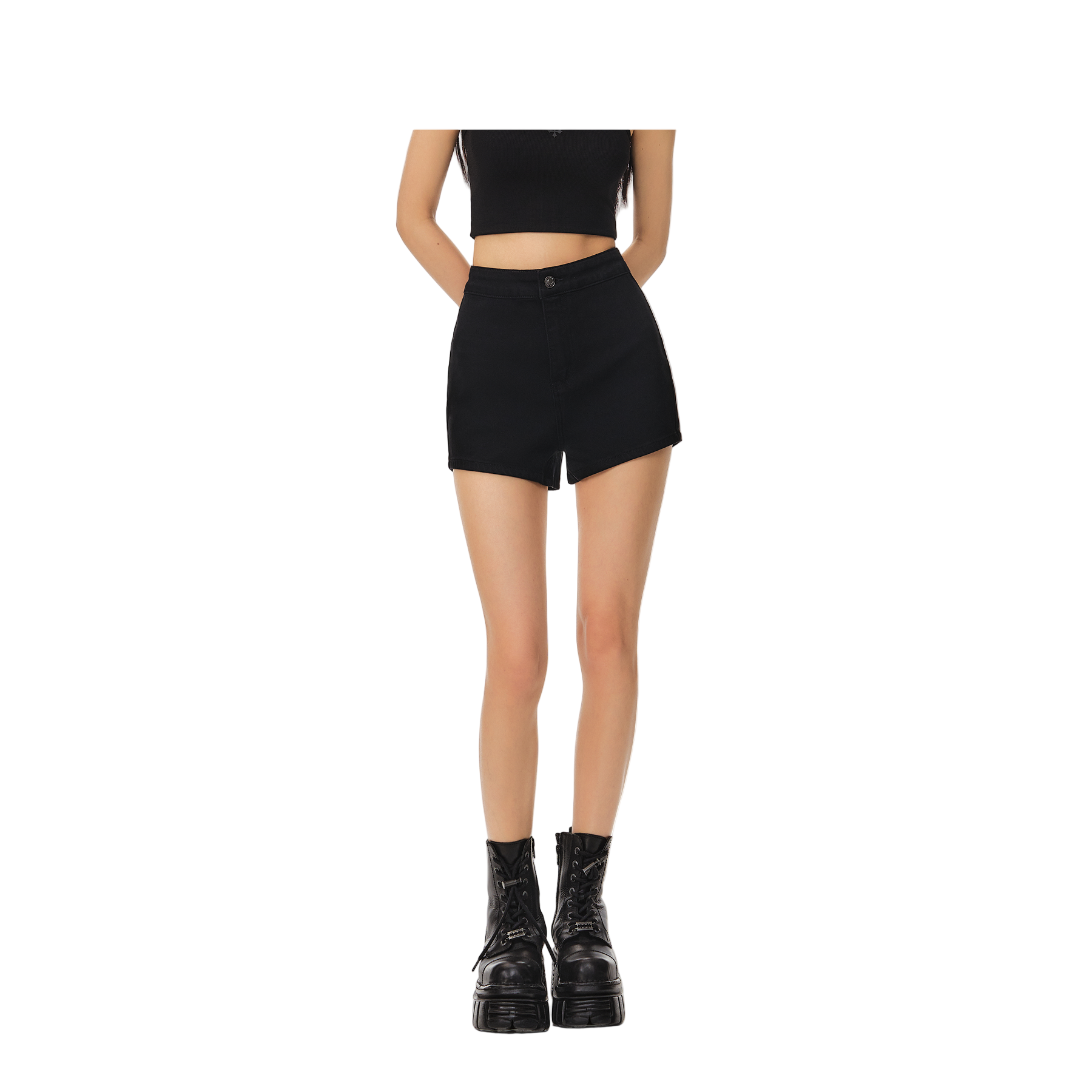 Black High-Waisted Basic Stretch Skinny Denim Shorts