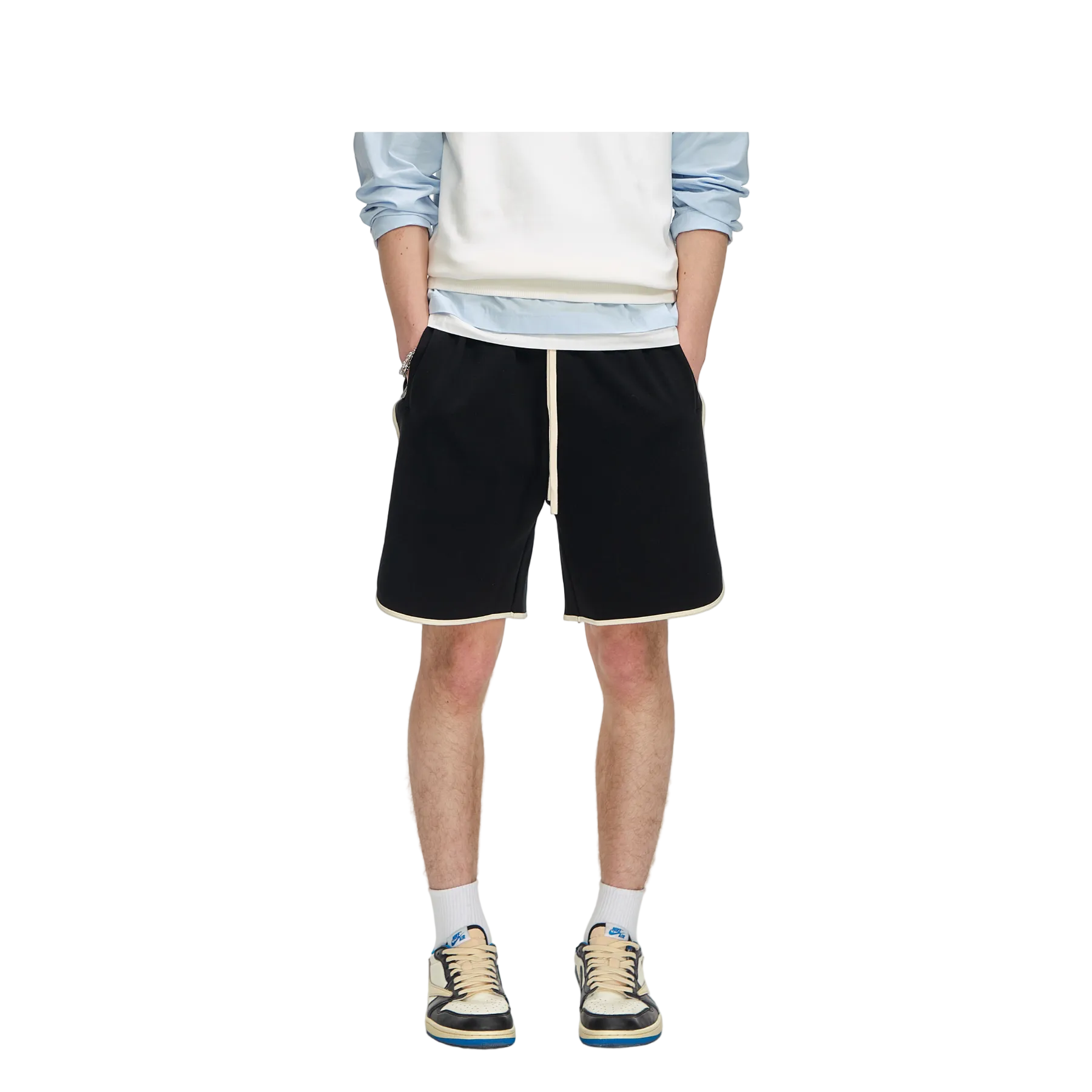 Black Air Layer Color Block Striped Shorts
