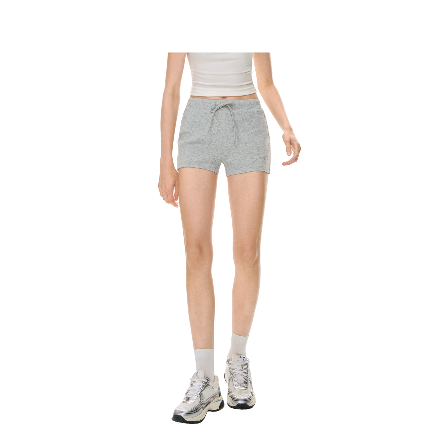 Grey Basic Slim Fit Elastic Drawstring Stretch Sports Shorts