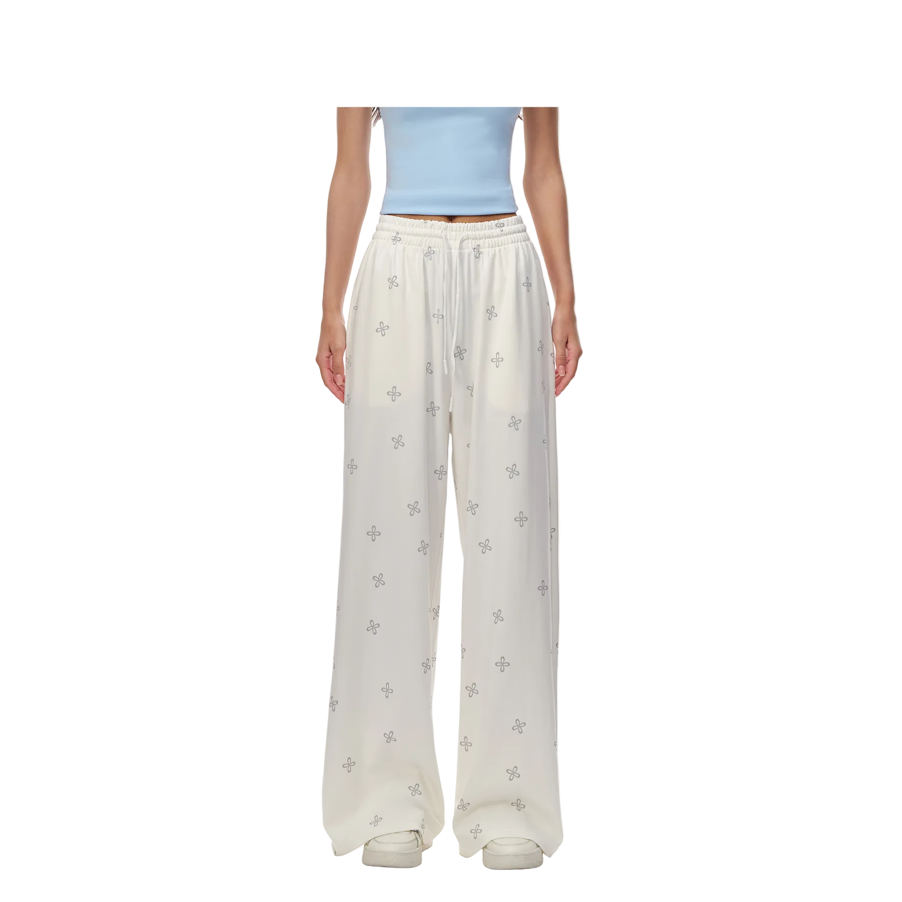 White Lazy Cross-Patterned Casual Pants