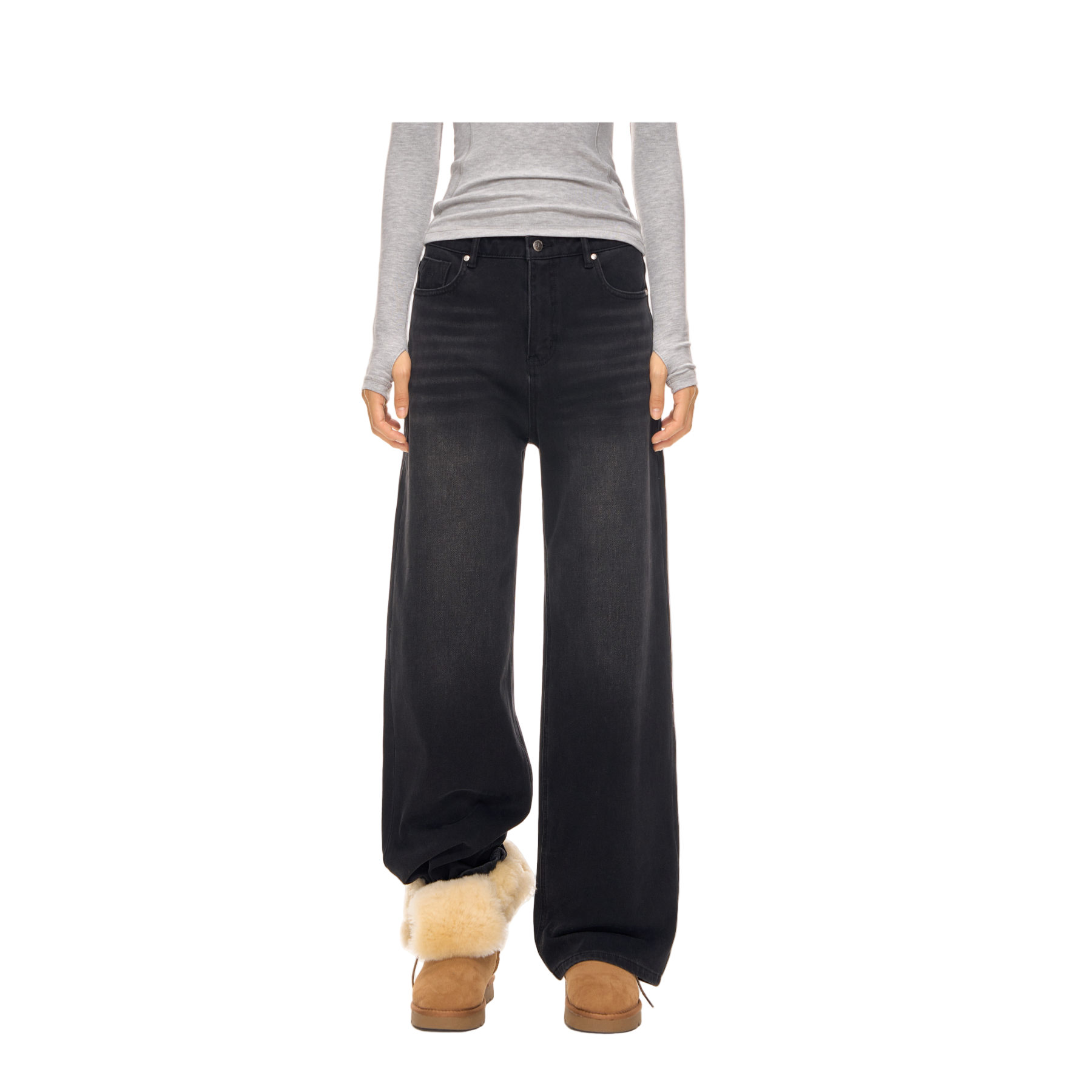 Black Classic Fleece-Lined Straight Leg Jeans