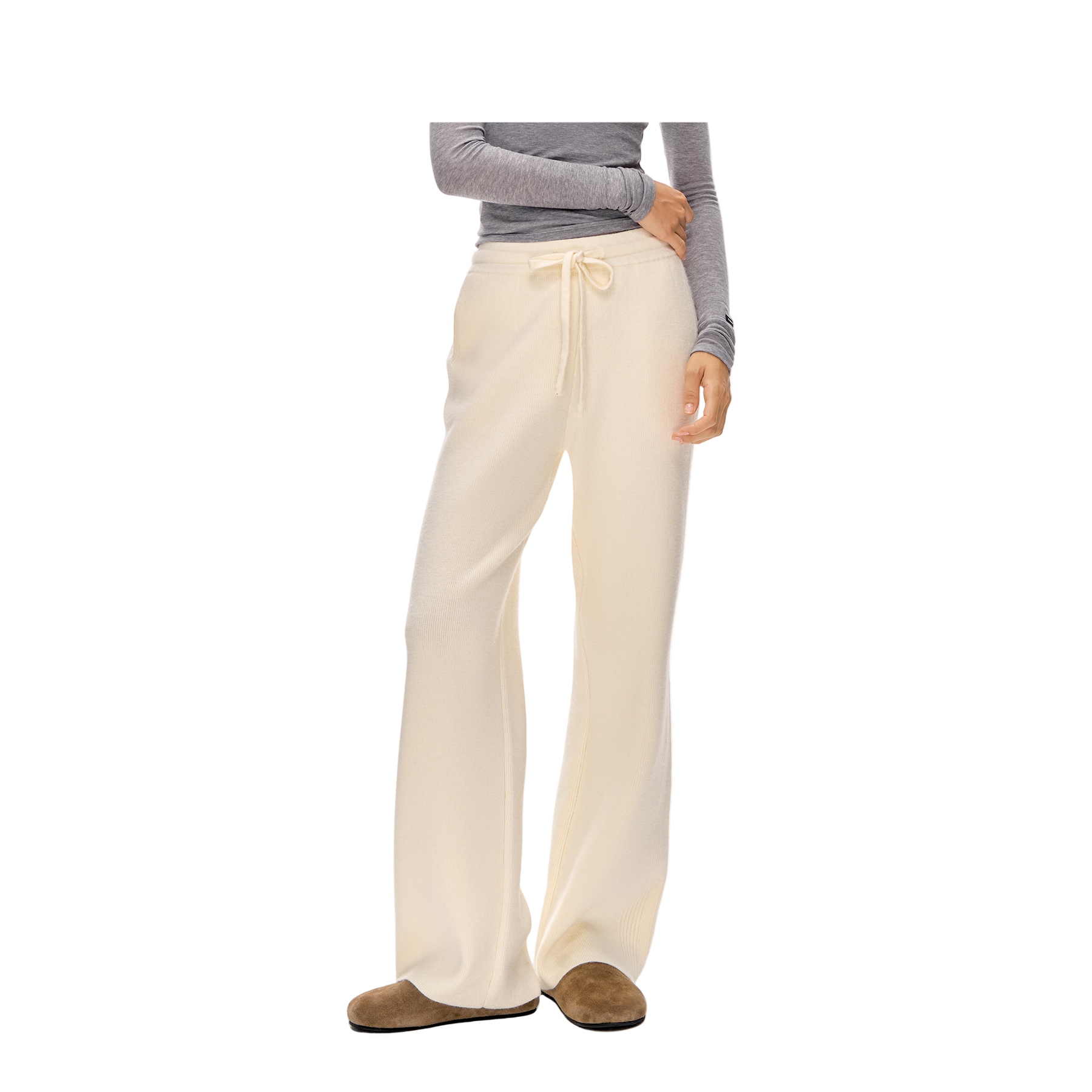 Beige Arctic Fleece Thickened Warm Casual Straight Leg Trousers