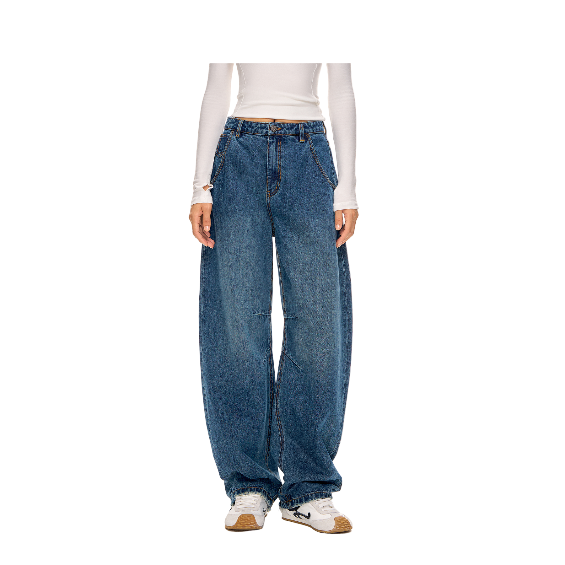 Indigo Retro Bamboo Texture Curved Jeans