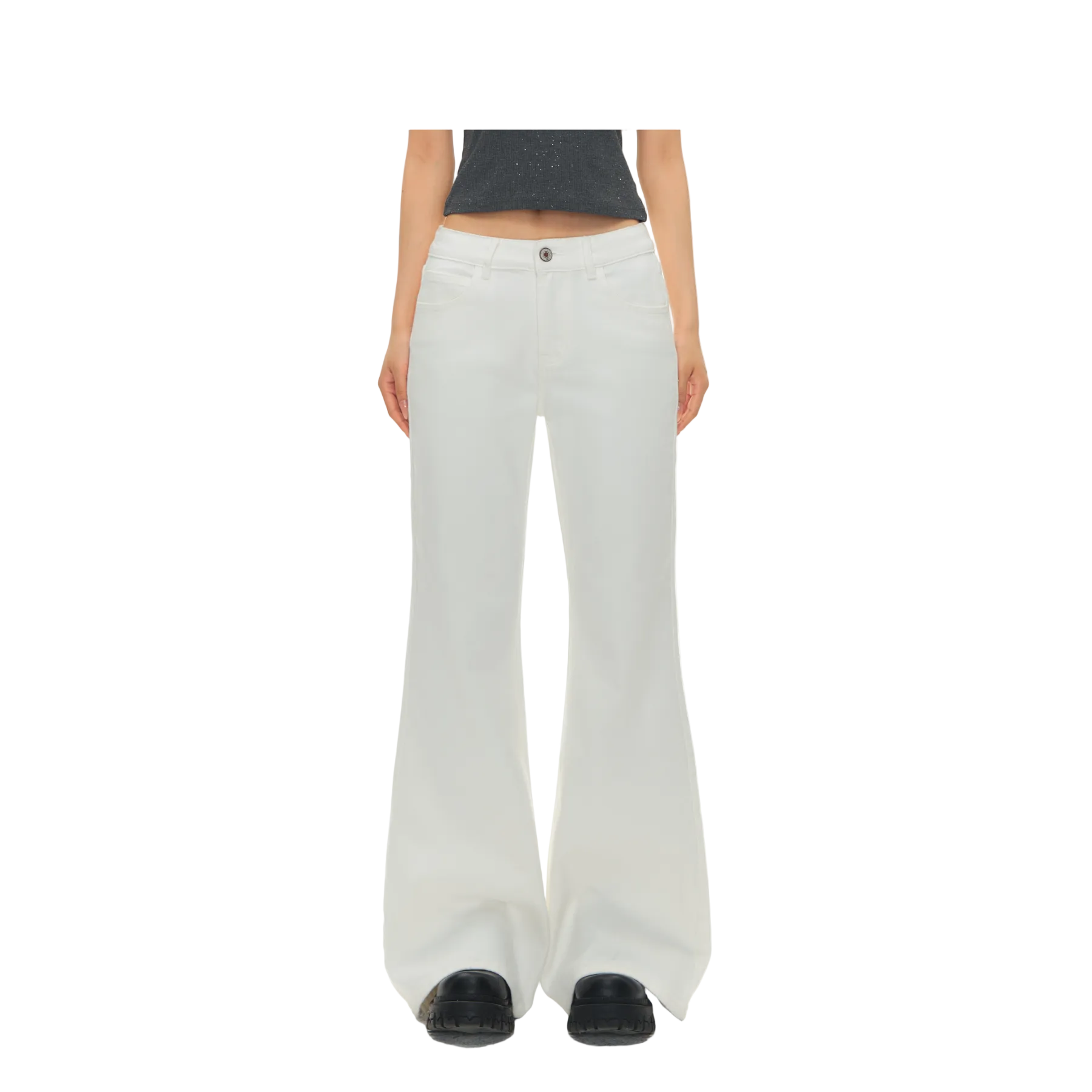 White Mid-Rise Slightly Flared Stretch Jeans