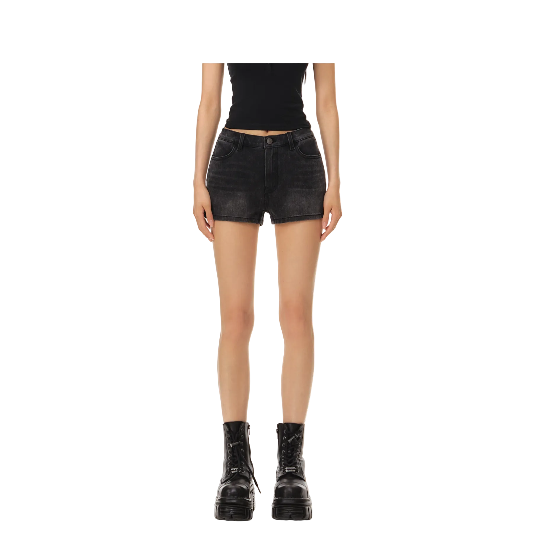 Black Grey Stretch Denim Bodycon Shorts