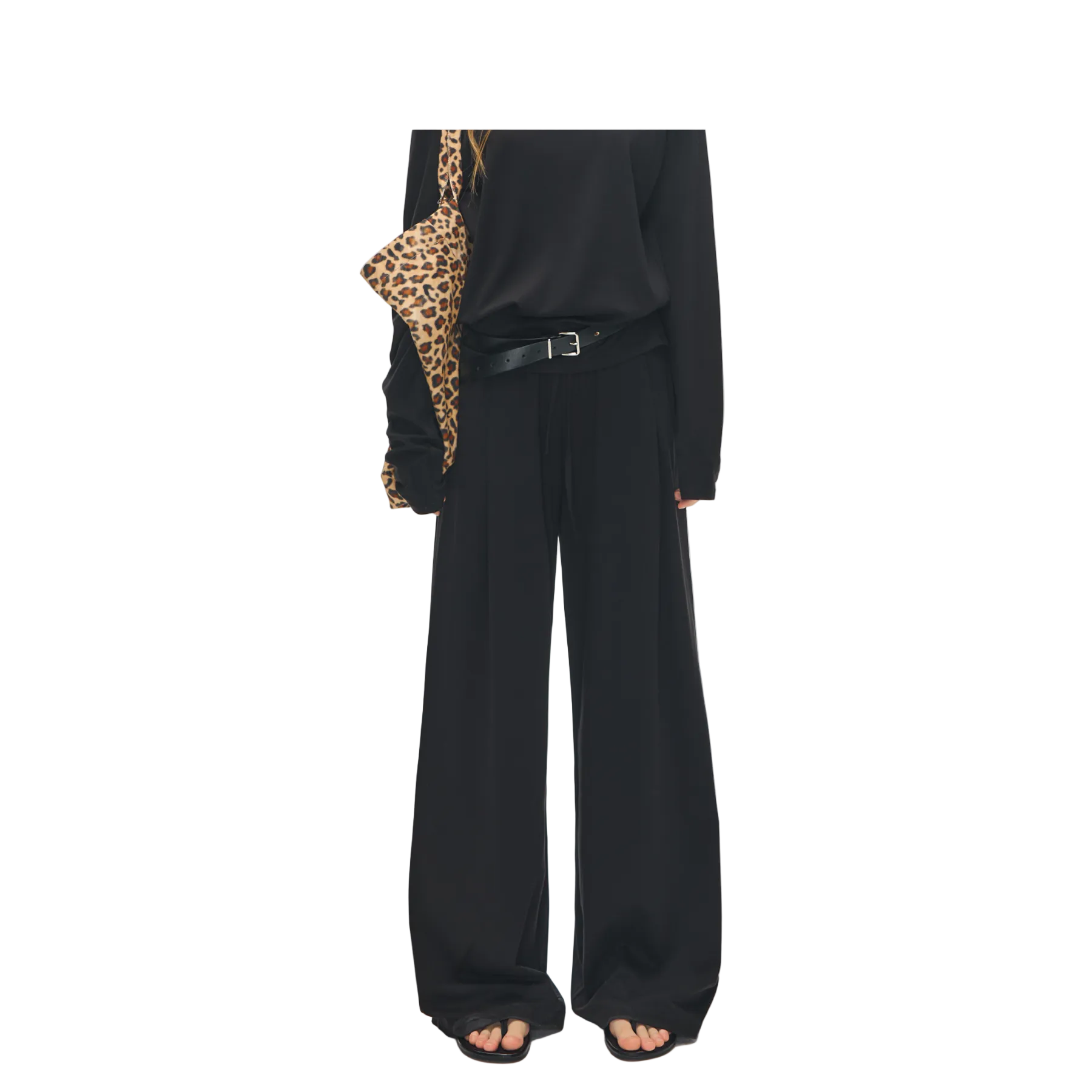Black Lyocell Tencel Lazy Long Trousers