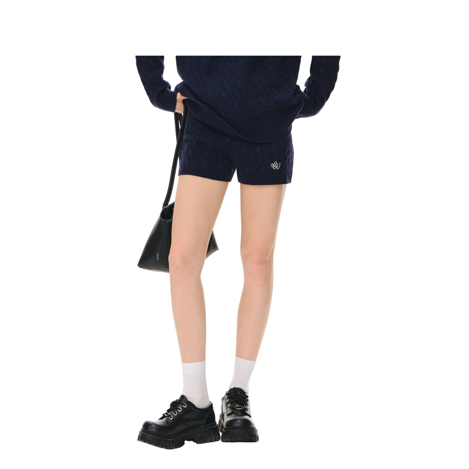 Navy Blue Cable Knit Suit Shorts
