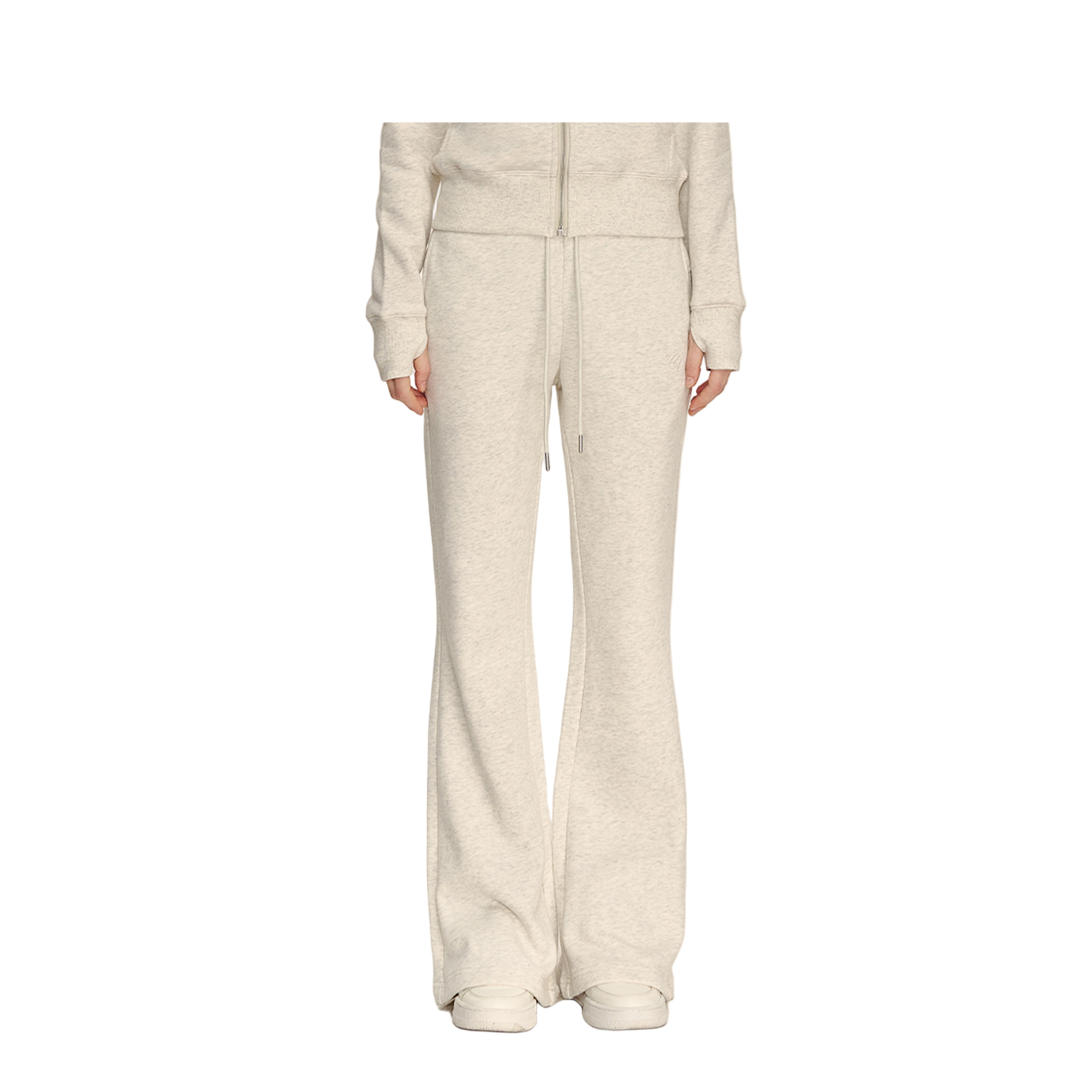 Beige Knitted Flared Mid-Low Rise Fleece-Lined Casual Sweatpants