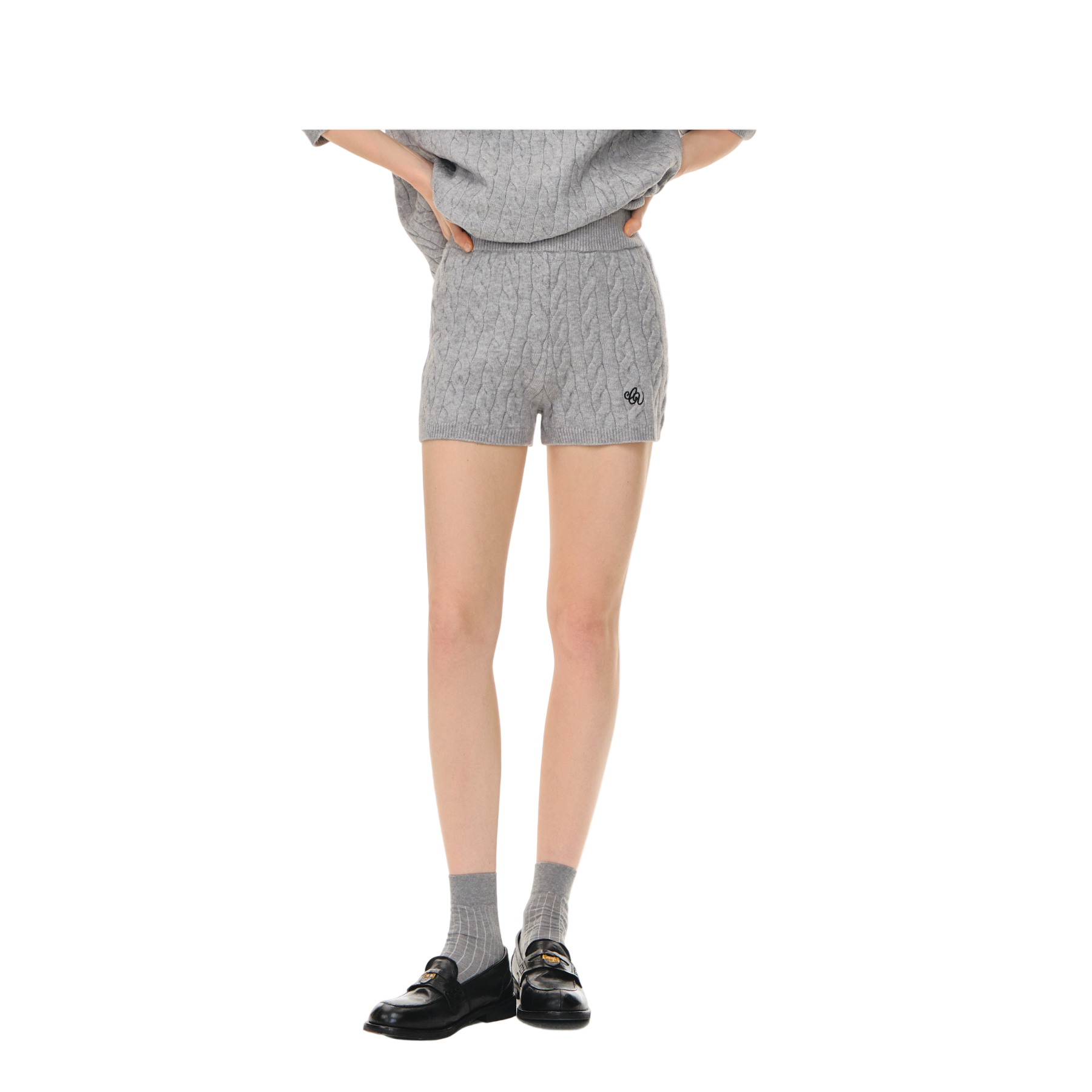 Grey Cable Knit Suit Shorts