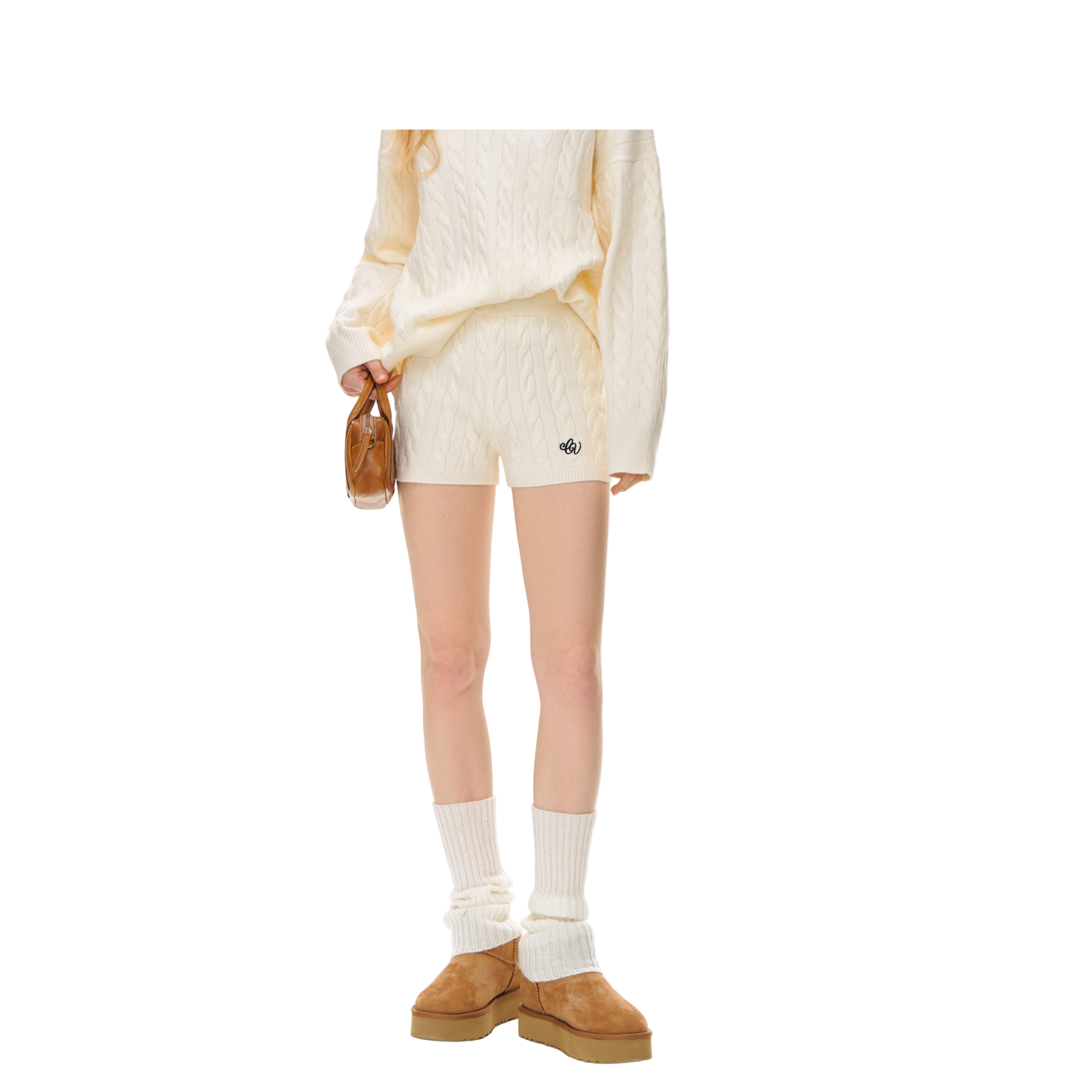 Beige Cable Knit Suit Shorts