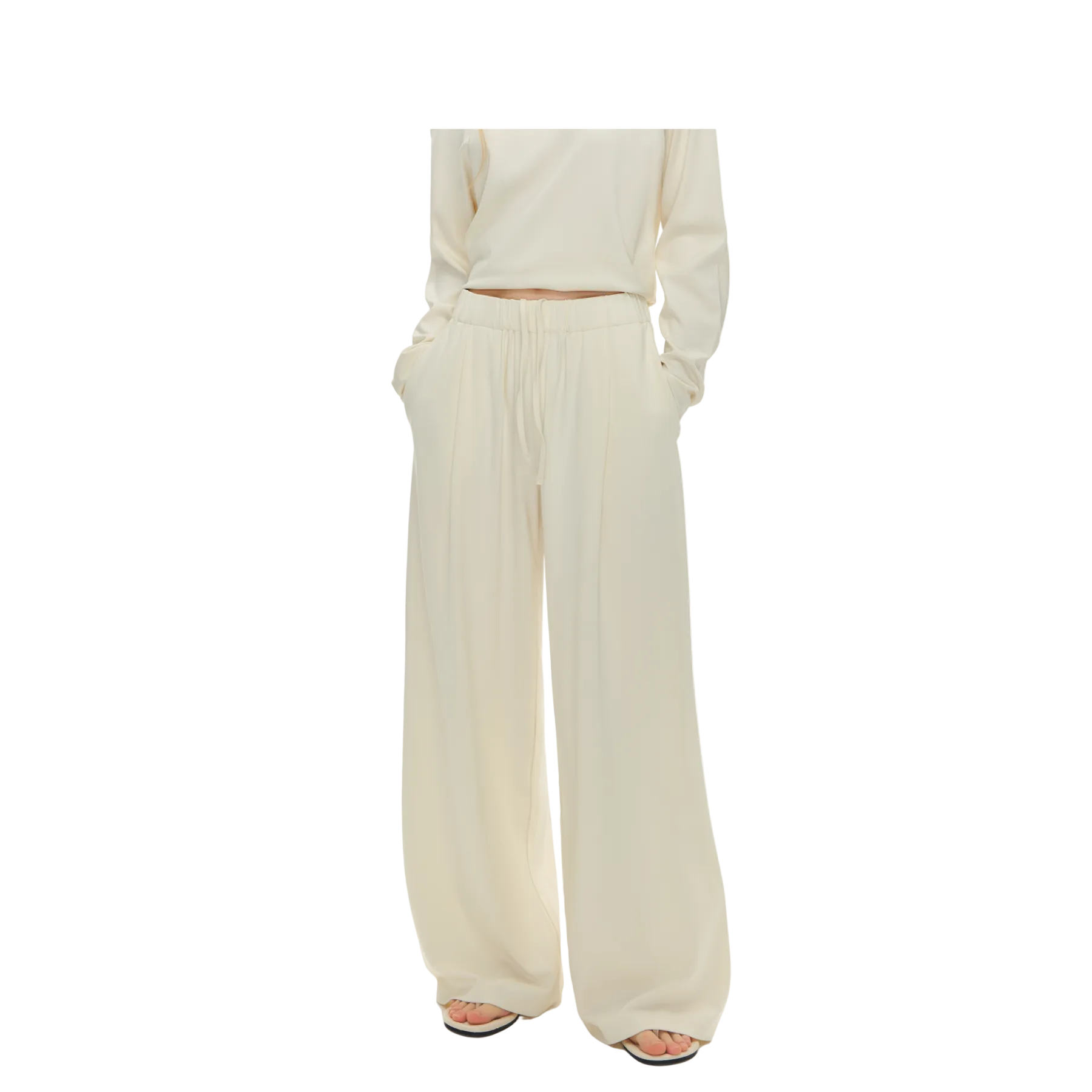 Beige Lyocell Tencel Lazy Long Trousers