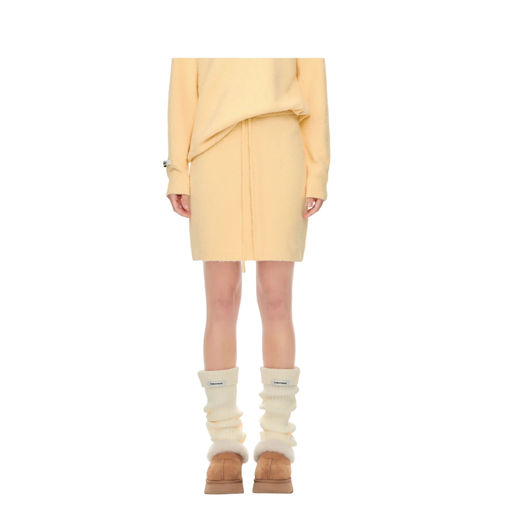 Yellow Bouquet Yarn Chunky Knit Drawstring Midi Skirt