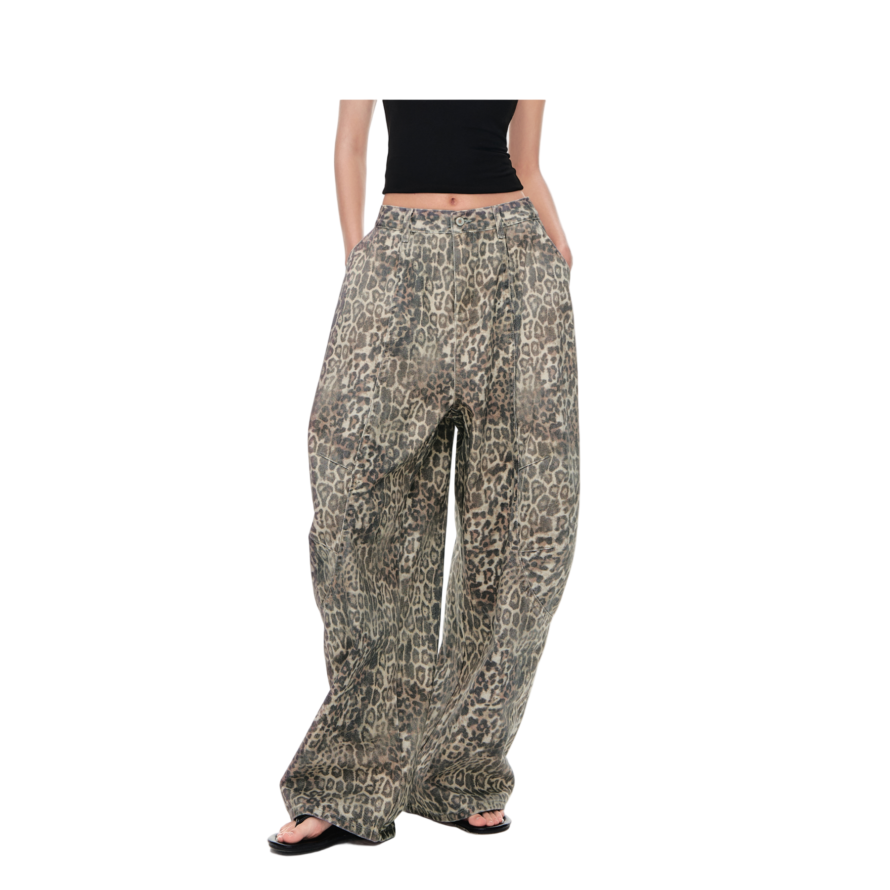 Leopard Print Segmented Curved Silhouette Pants