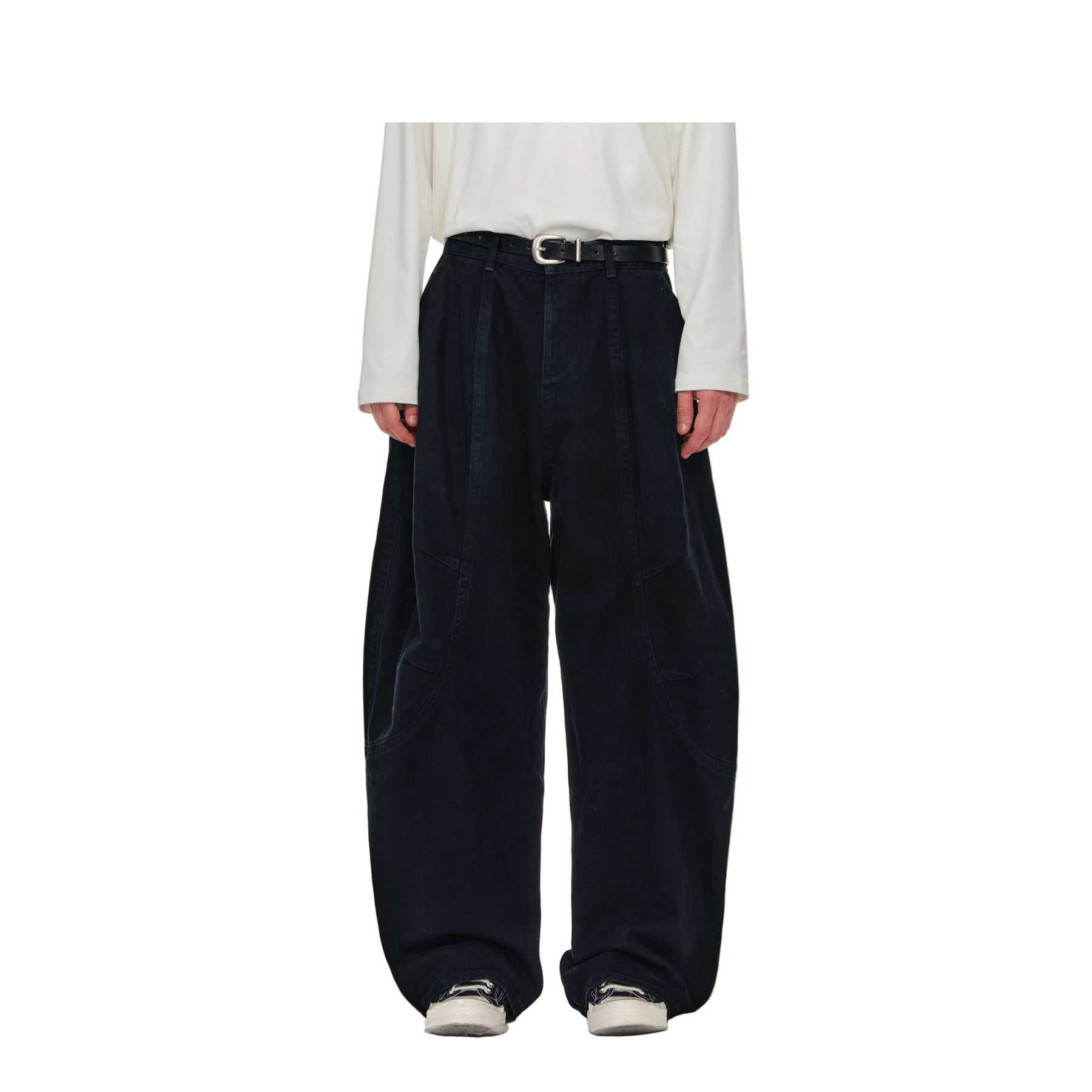 Black Segmented Curved Silhouette Pants