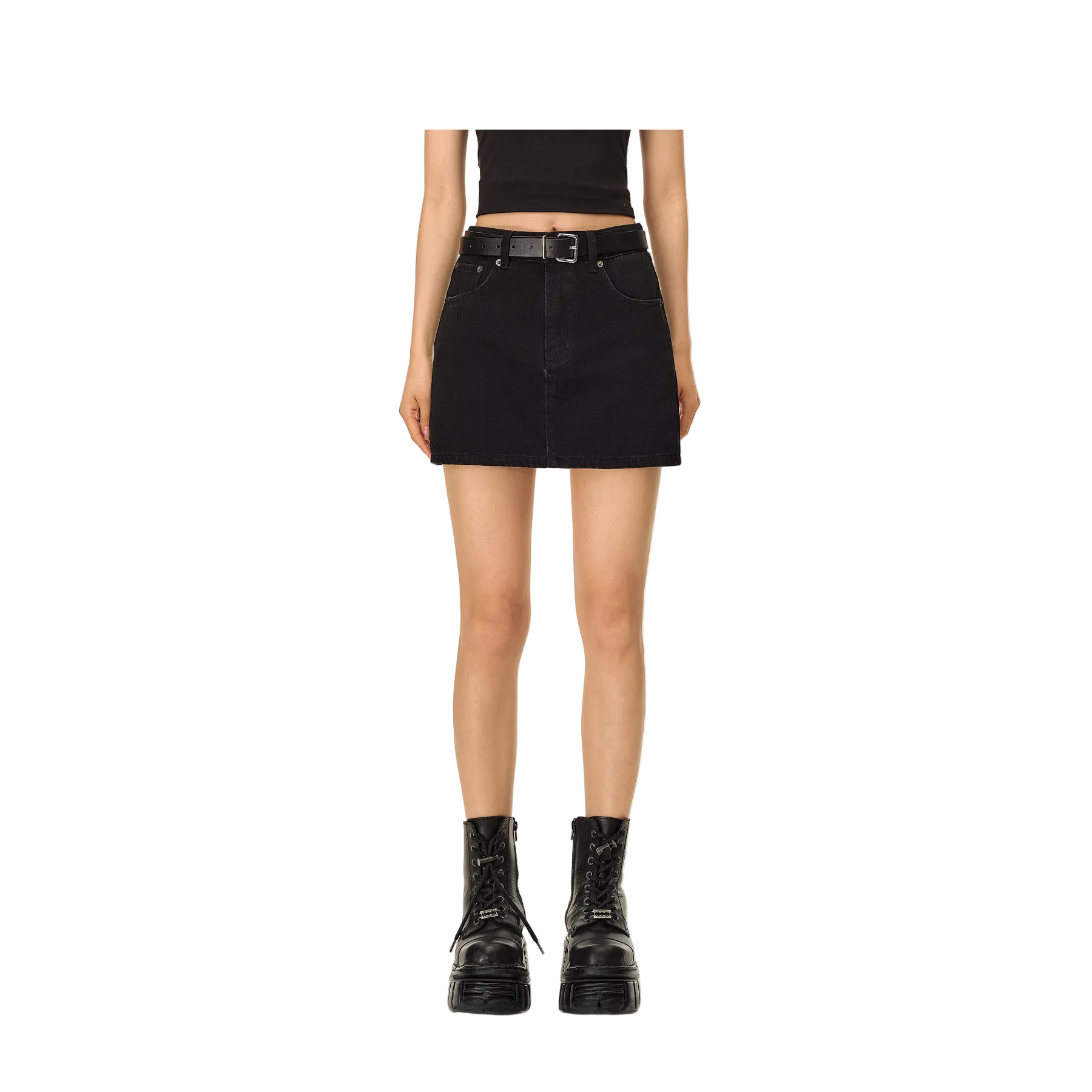 Black Retro Anti-Exposure A-line Denim Mini Skirt