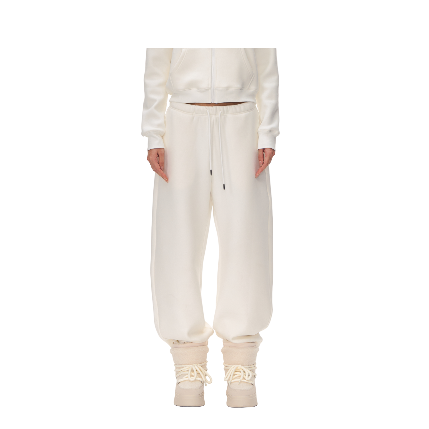 White Double-Sided Fleece-Lined Curved Pants