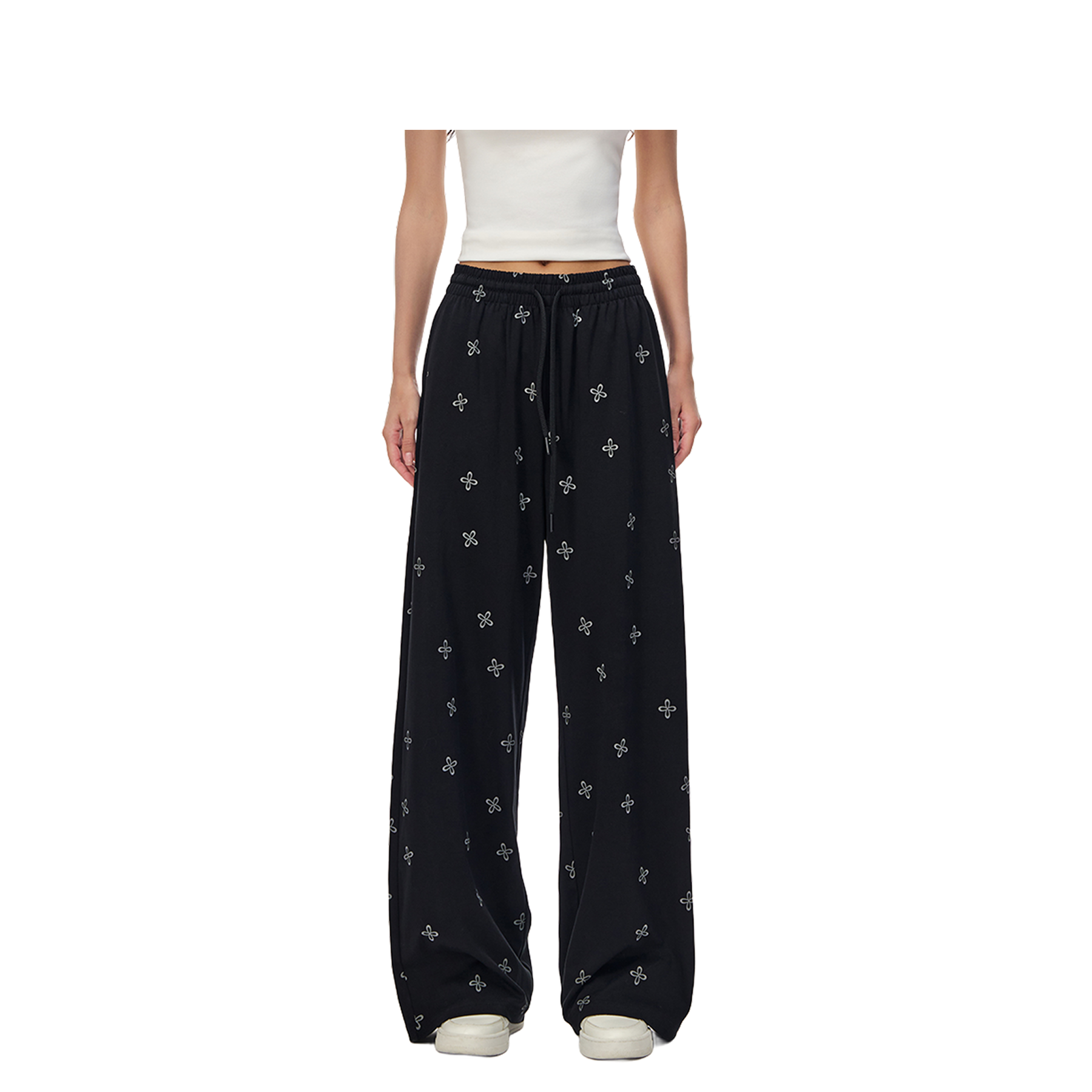 Black Lazy Cross-Patterned Casual Pants
