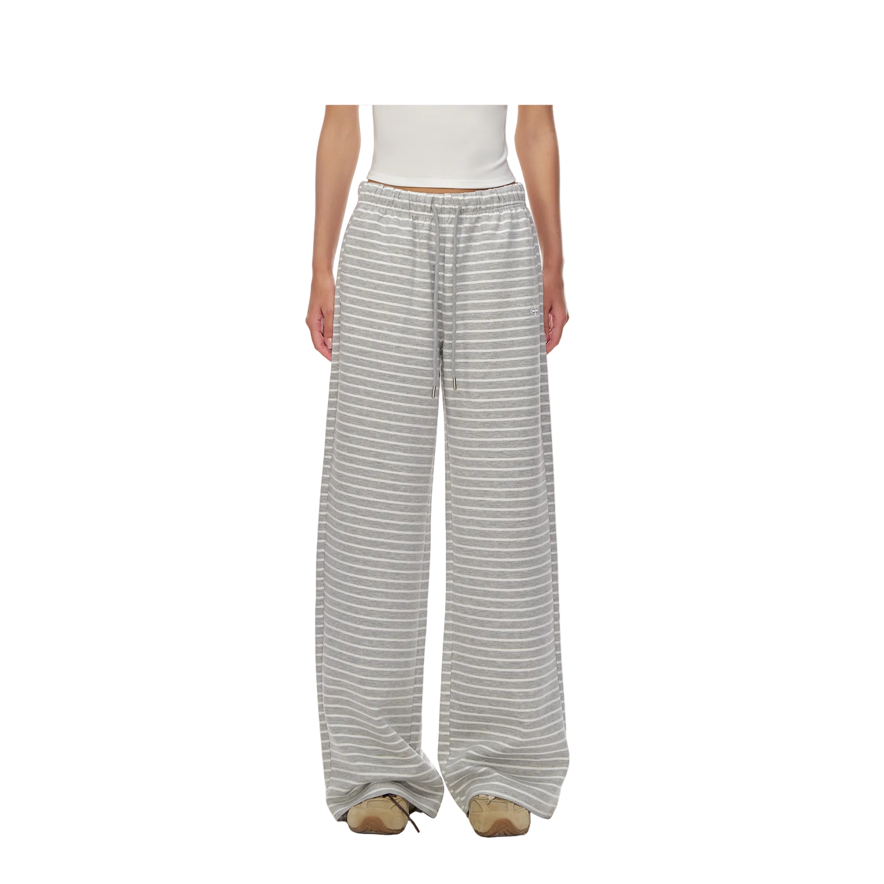 Gray and White Striped Cross-Pattern Casual Sweatpants