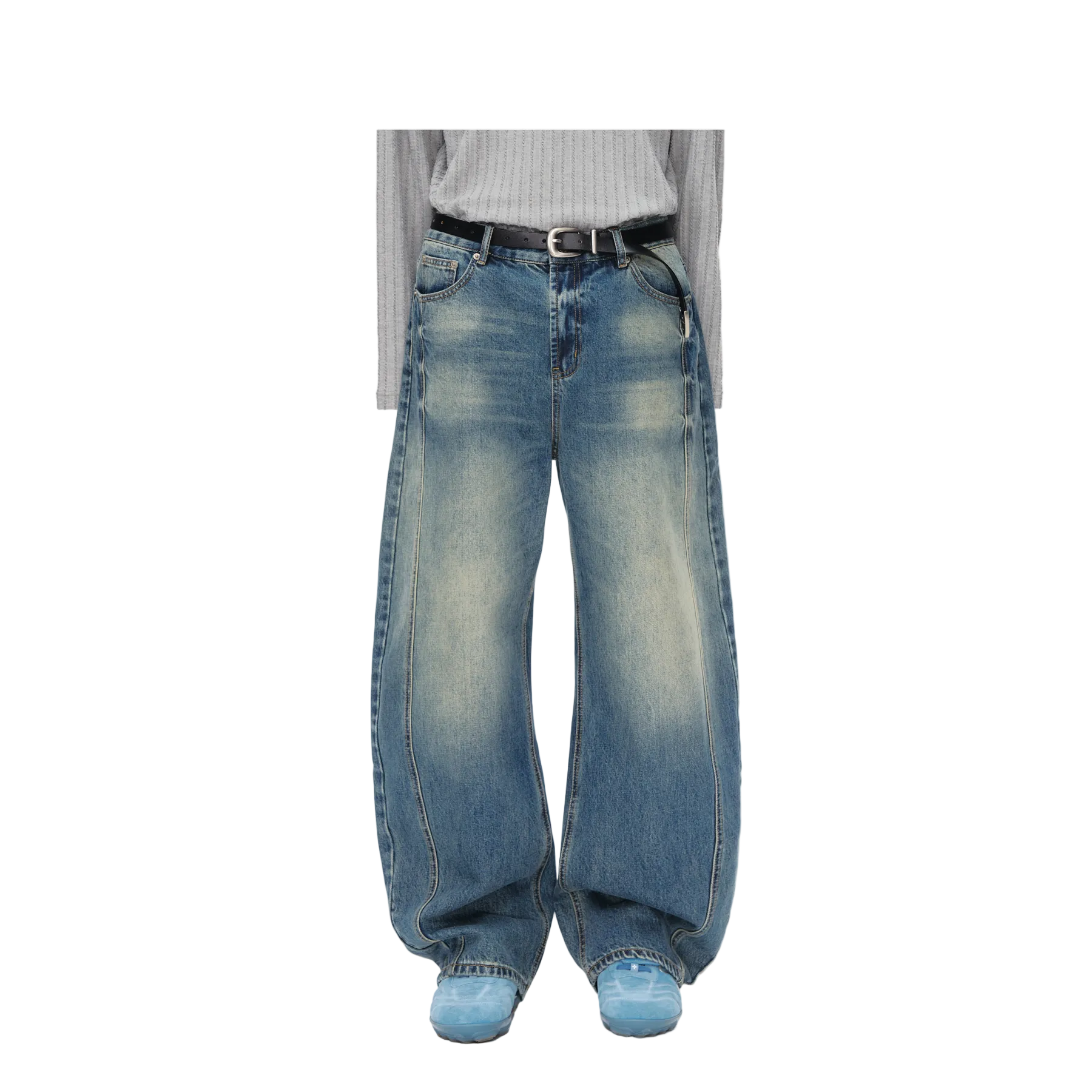 Blue Retro 3D Curved Blade Jeans