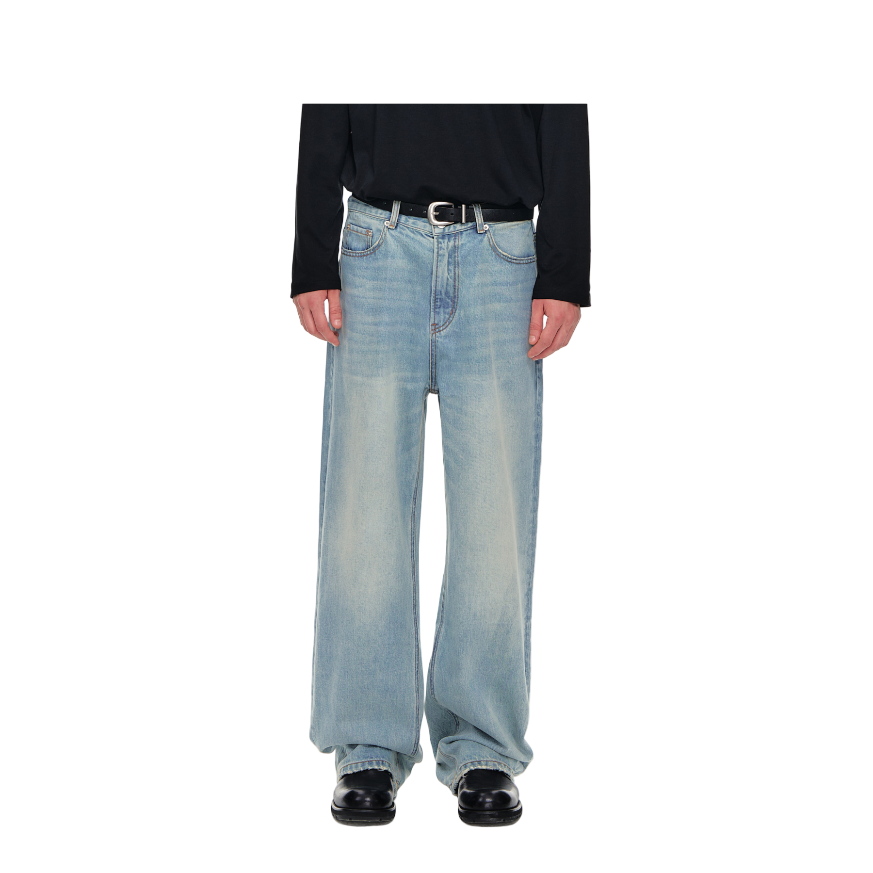 Blue Vintage Distressed Washed Wide-Leg Jeans