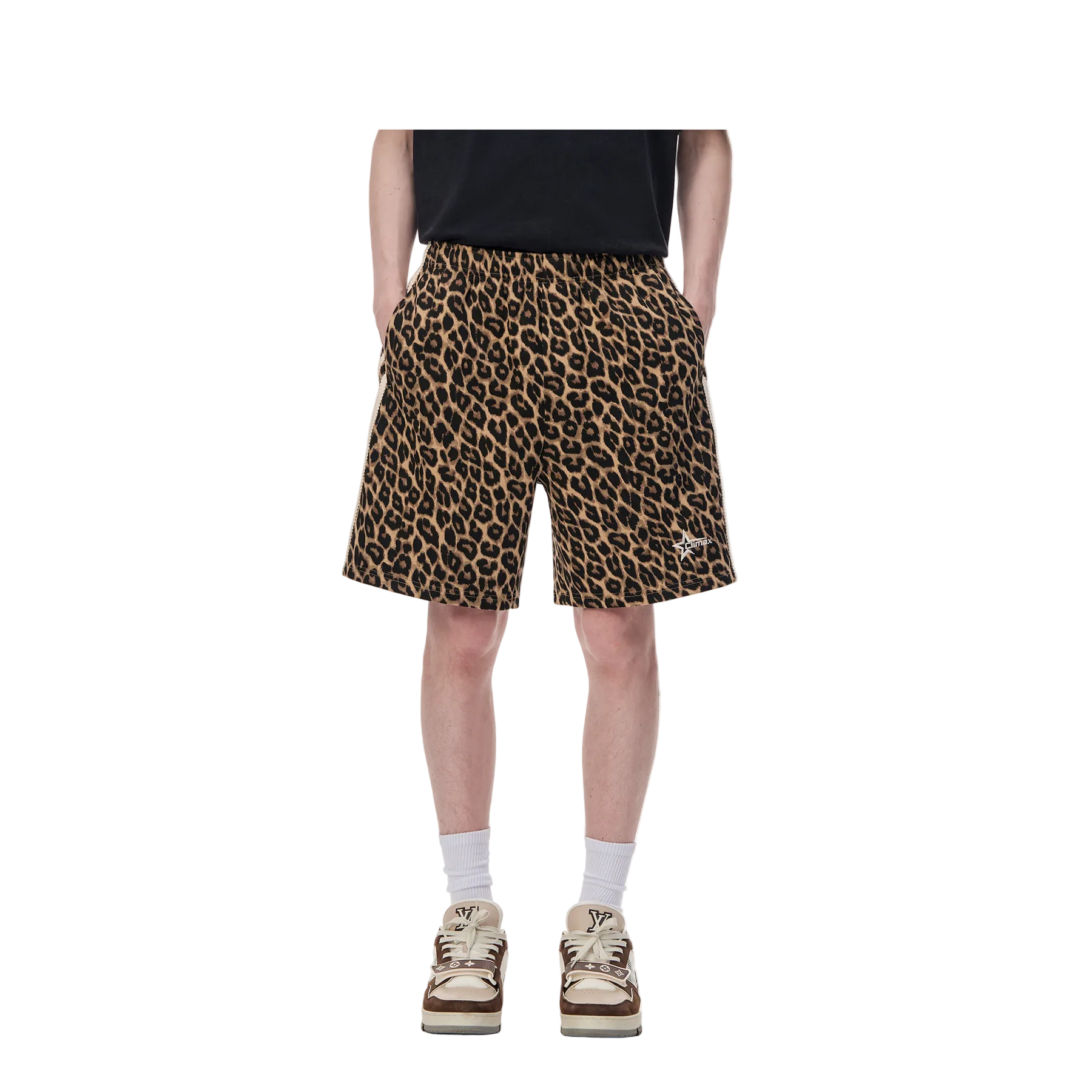 Brown Leopard Print Star Embroidered Shorts