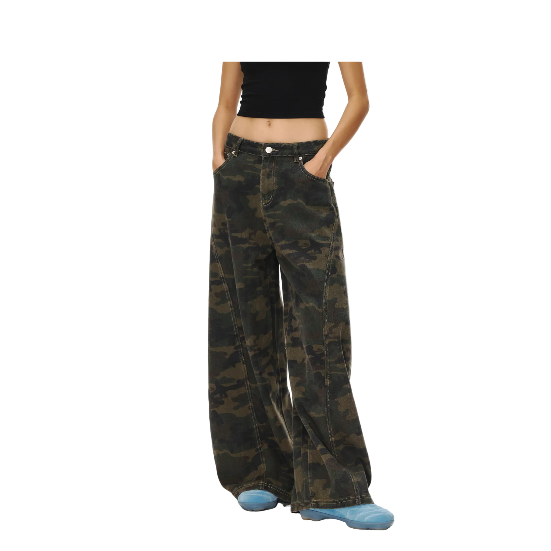 Camouflage Retro Distressed Curved Pants