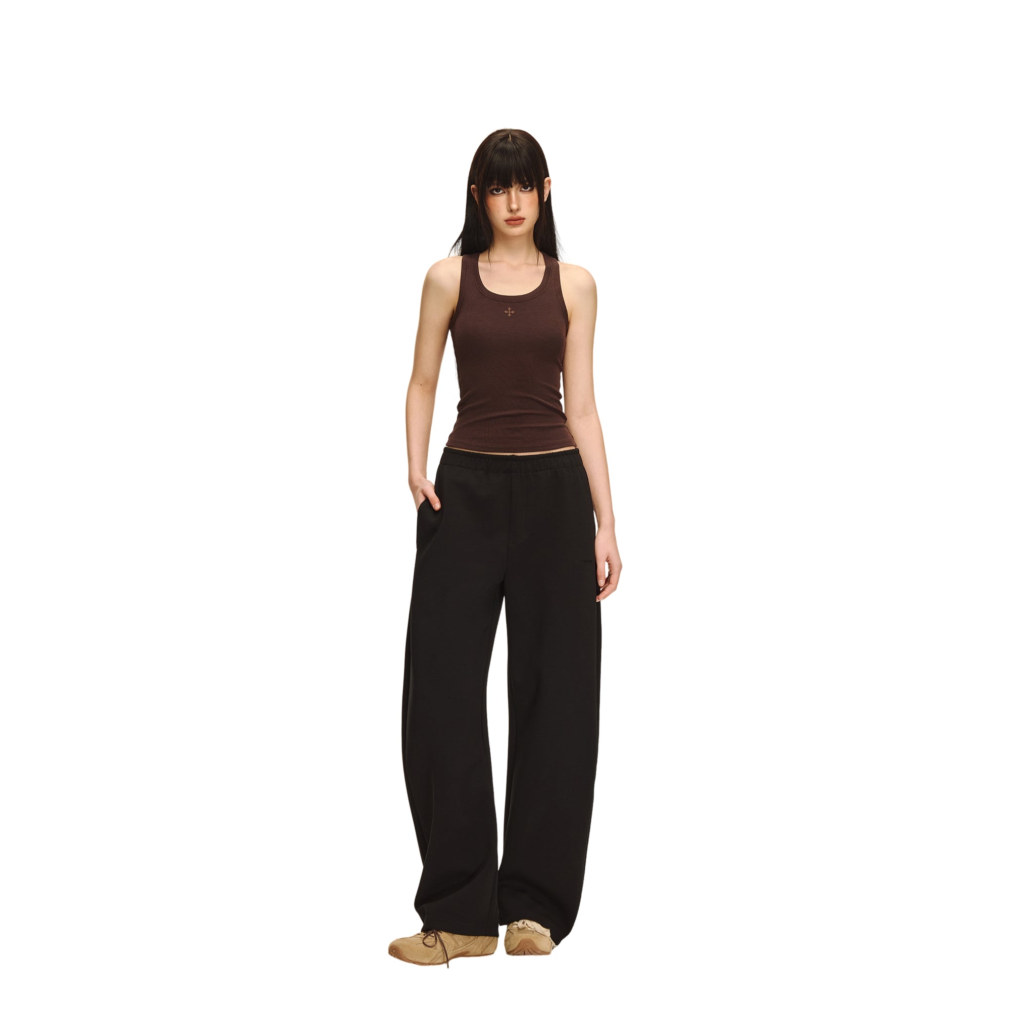 Black Air Layer Anti-Wrinkle Structured Curved Trousers