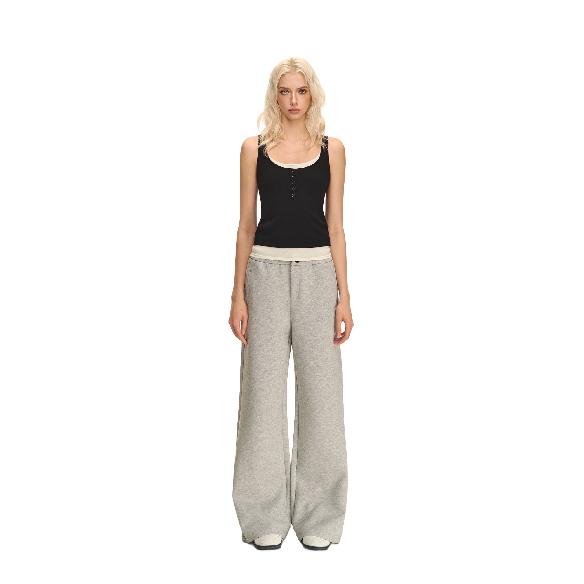 Grey Jelly Air Layer Wide Leg Casual Sweatpants