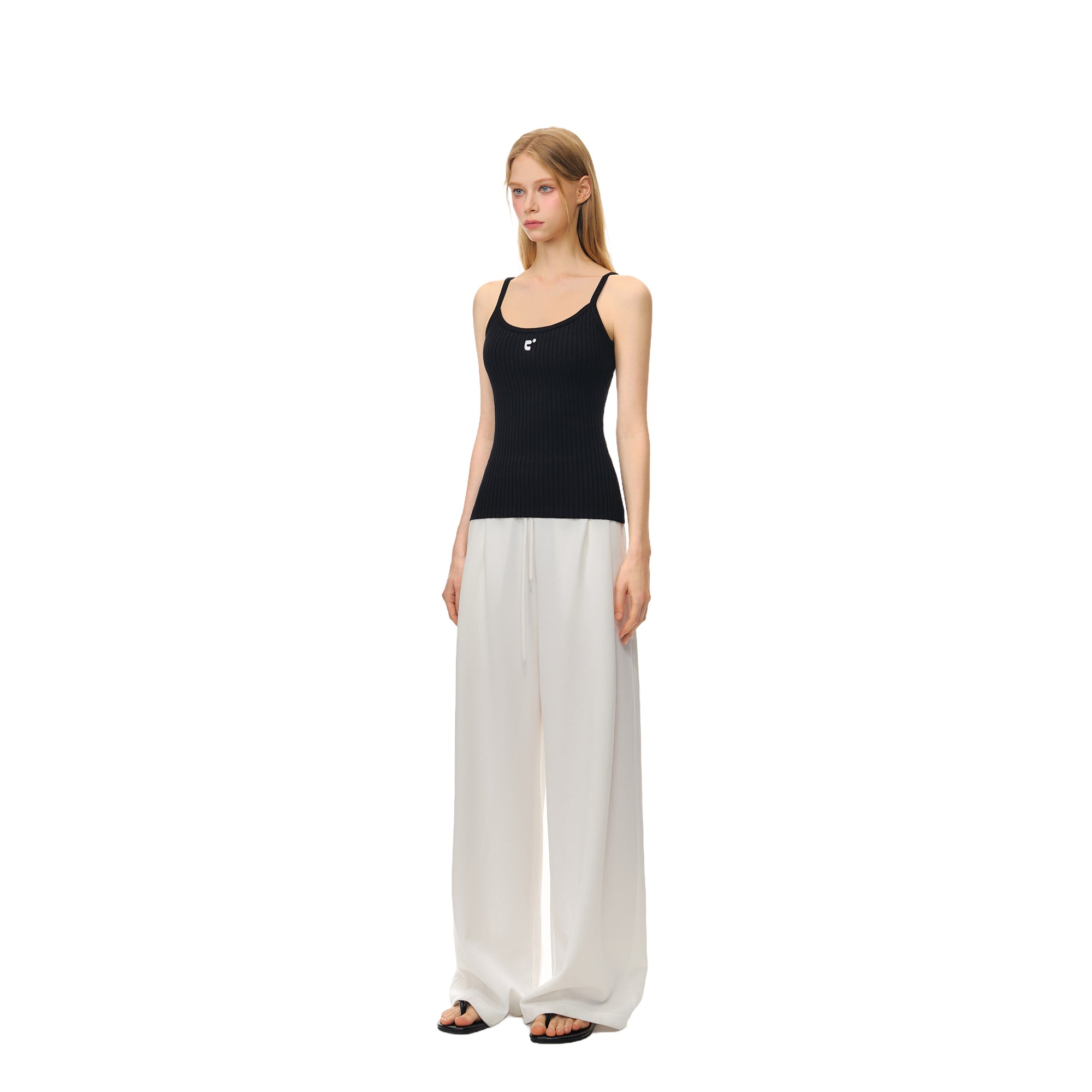 Black Trendy Elastic Stripe Embroidered Camisole