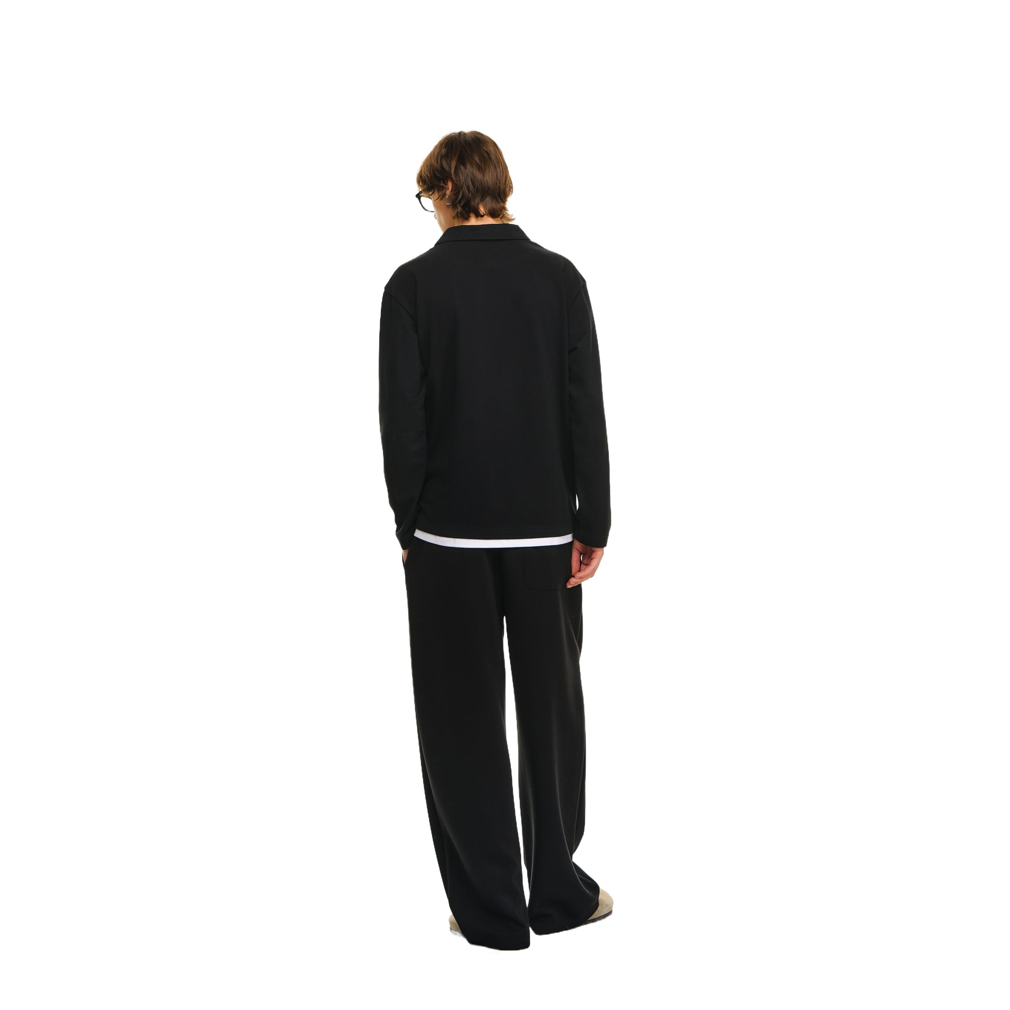 Black Contrast Color Fake Two-piece Fitted Polo Shirt Long Sleeves