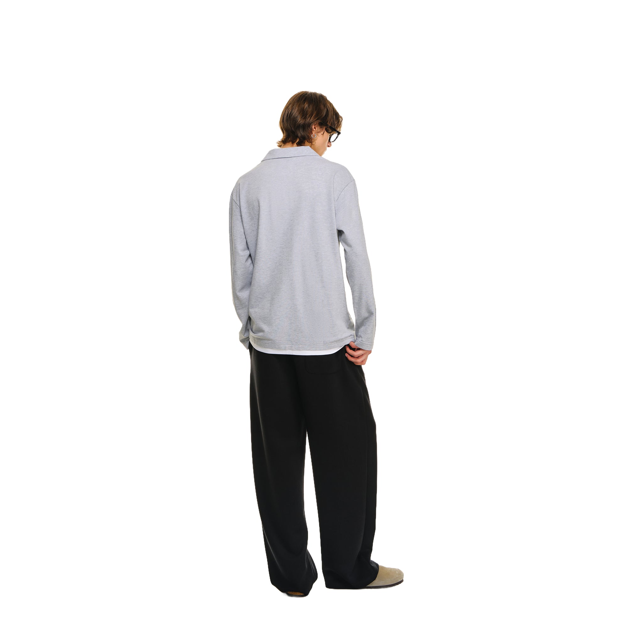 Gray Contrast Color Fake Two-piece Fitted Polo Shirt Long Sleeves