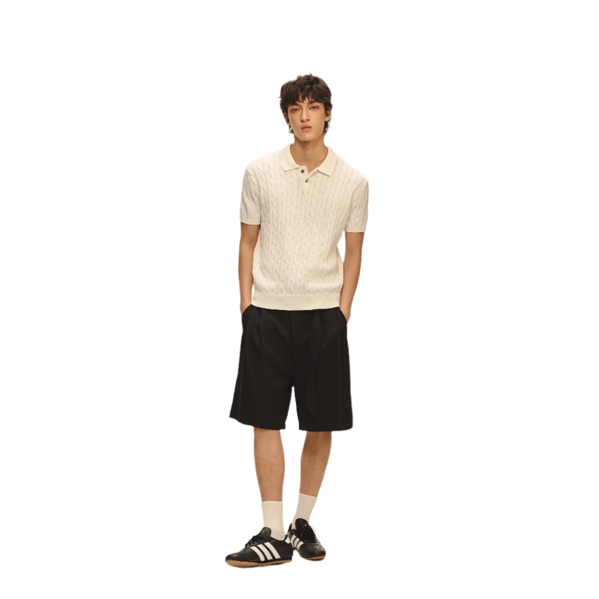 Black Decorative Ribbon Bermuda Shorts
