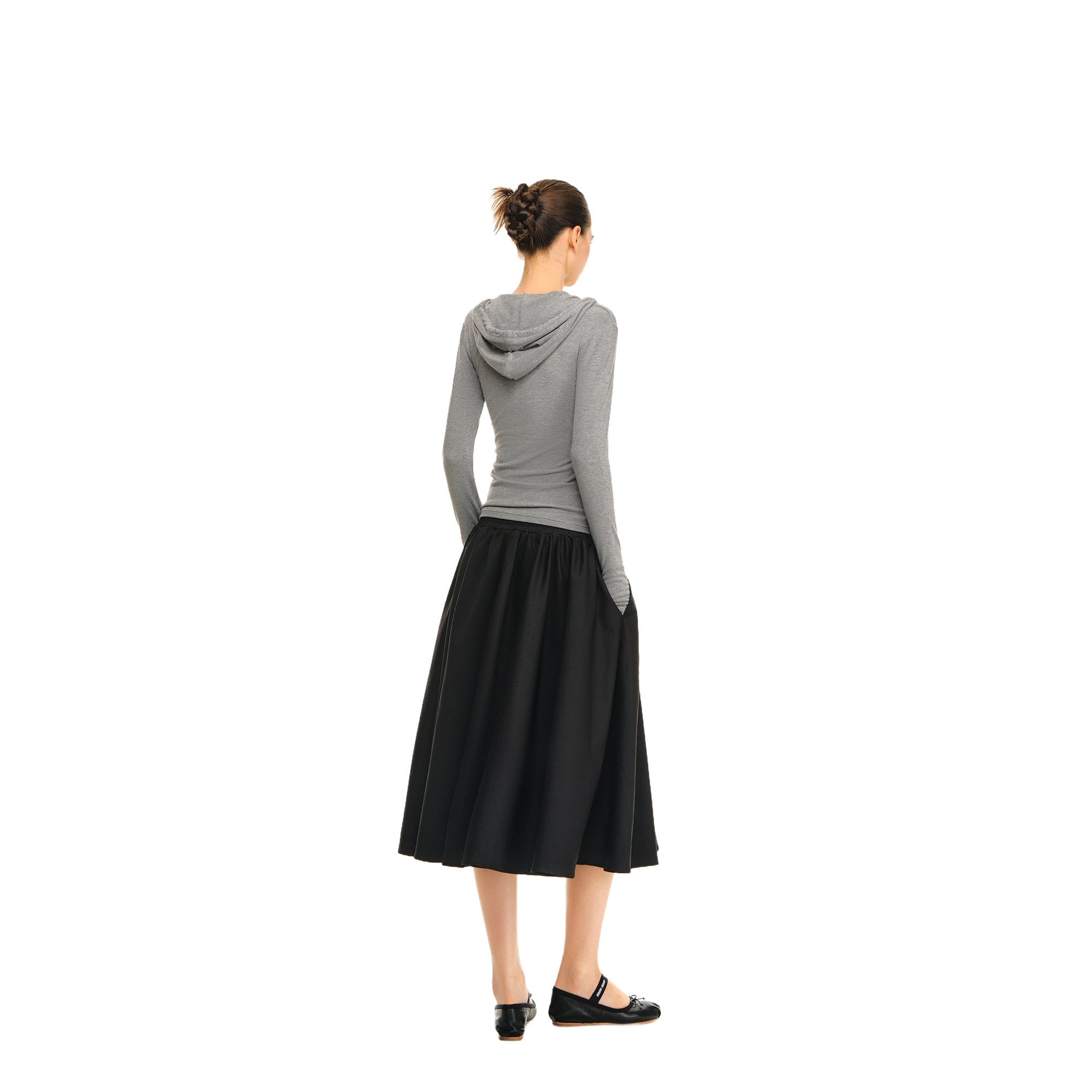 Black High-Density Twill Pleated Umbrella Skirt
