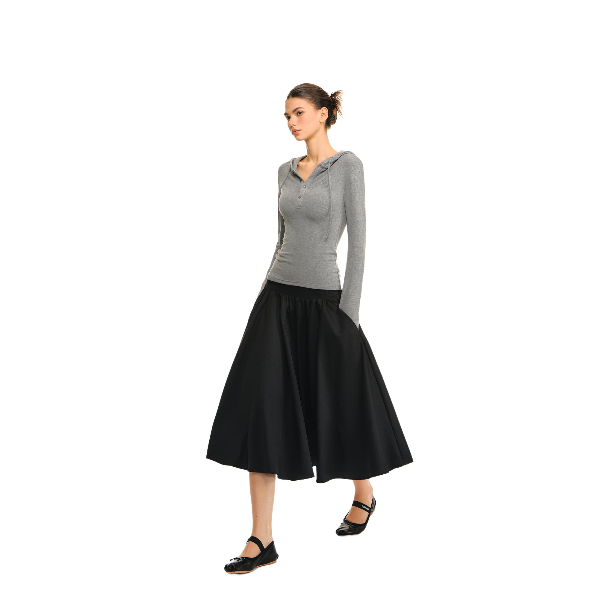 Black High-Density Twill Pleated Umbrella Skirt