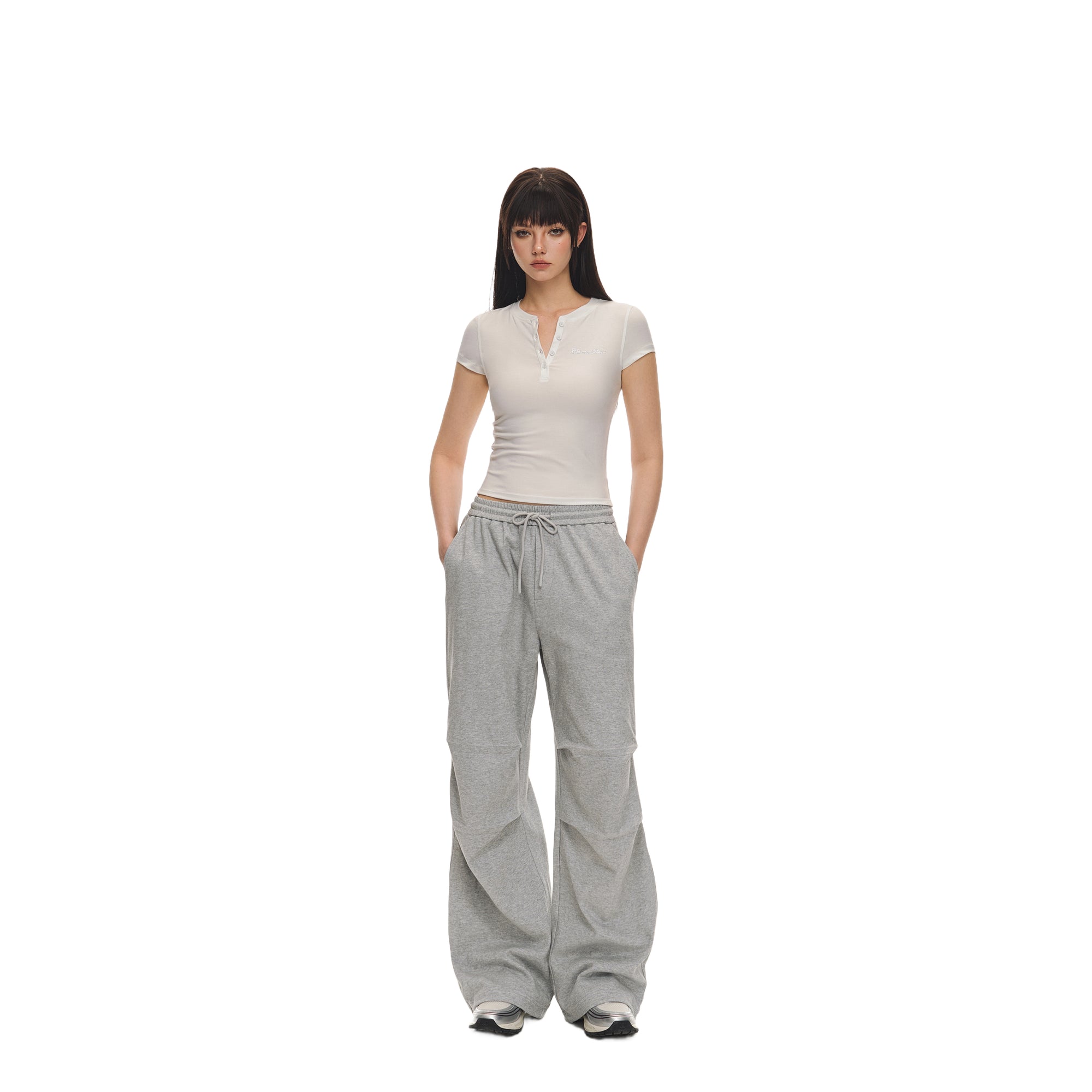 Gray Soft 3D Pleated Loose Paratrooper Pants