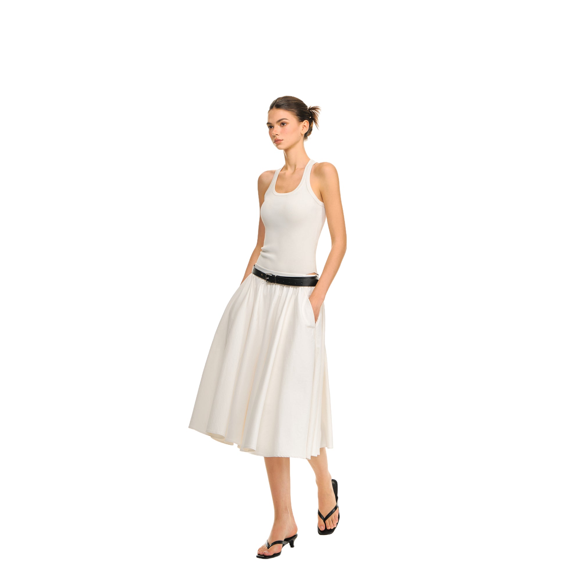 White High-Density Twill Pleated Umbrella Skirt