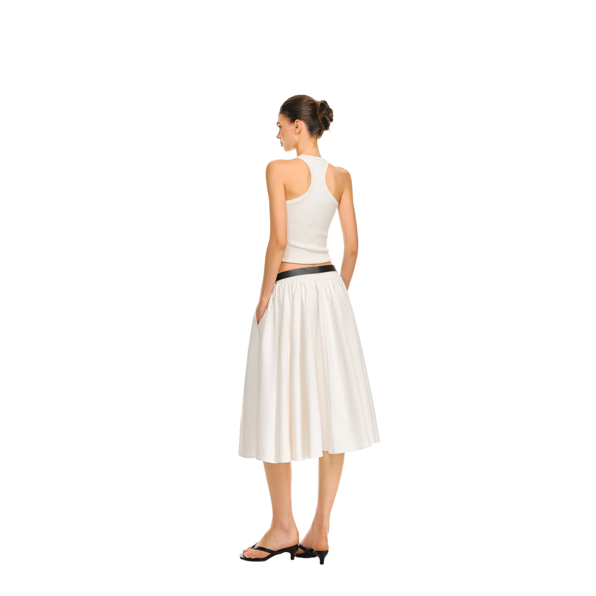 White High-Density Twill Pleated Umbrella Skirt
