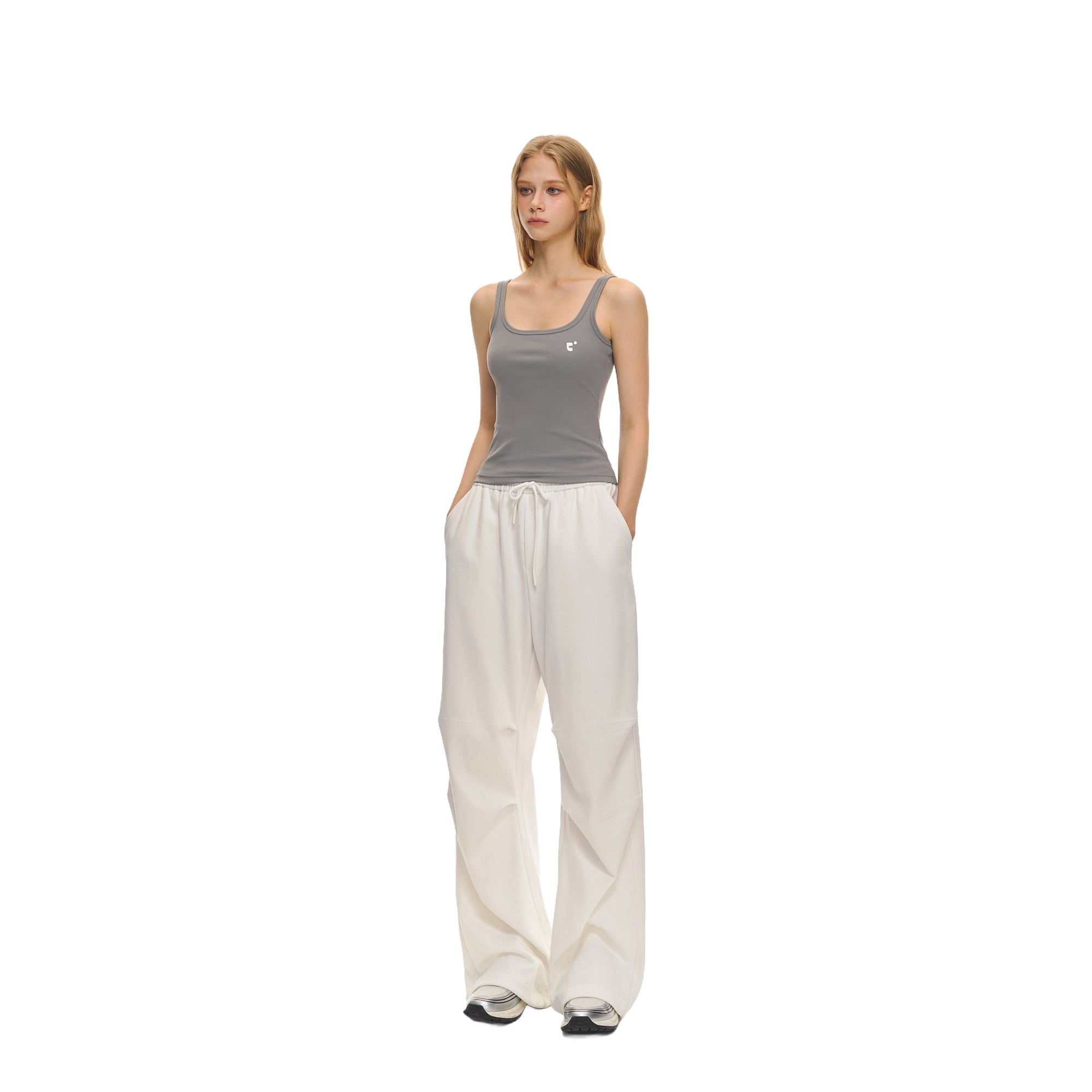 White Soft 3D Pleated Loose Paratrooper Pants