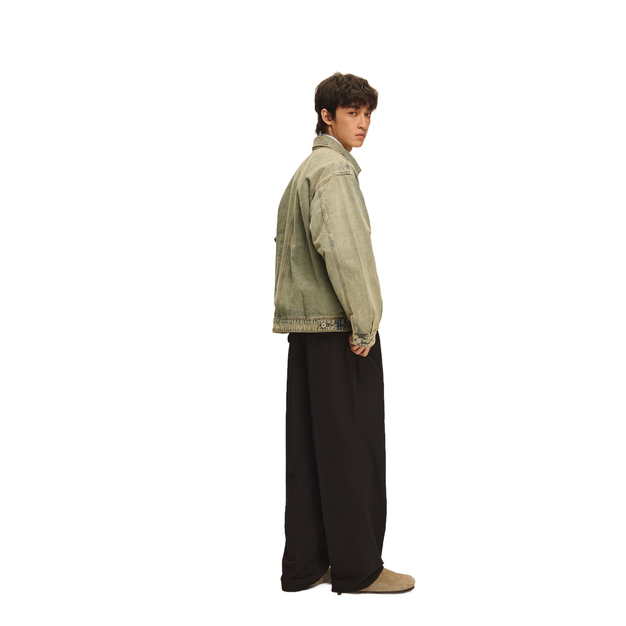 Black Acetate Wool Slightly Tapered Casual Trousers