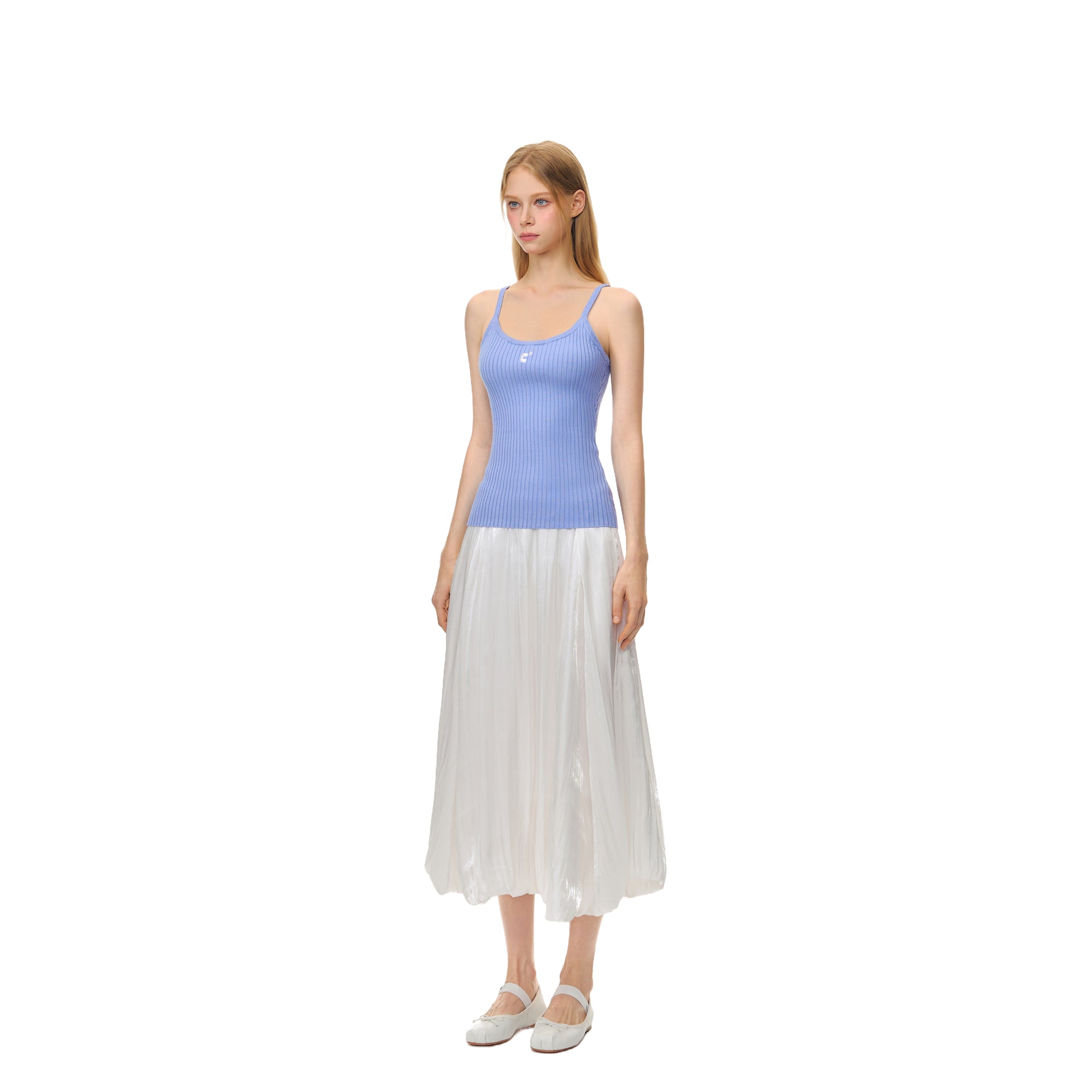 Blue Trendy Elastic Stripe Embroidered Camisole