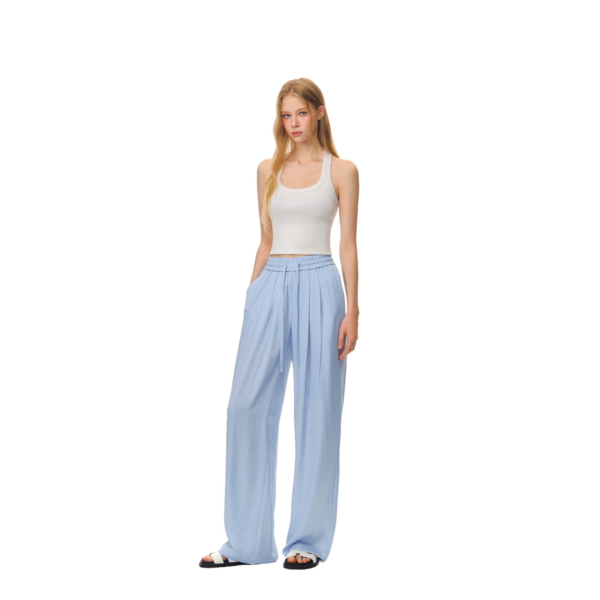 Blue Holiday Style Drape Soft Casual Air Pants