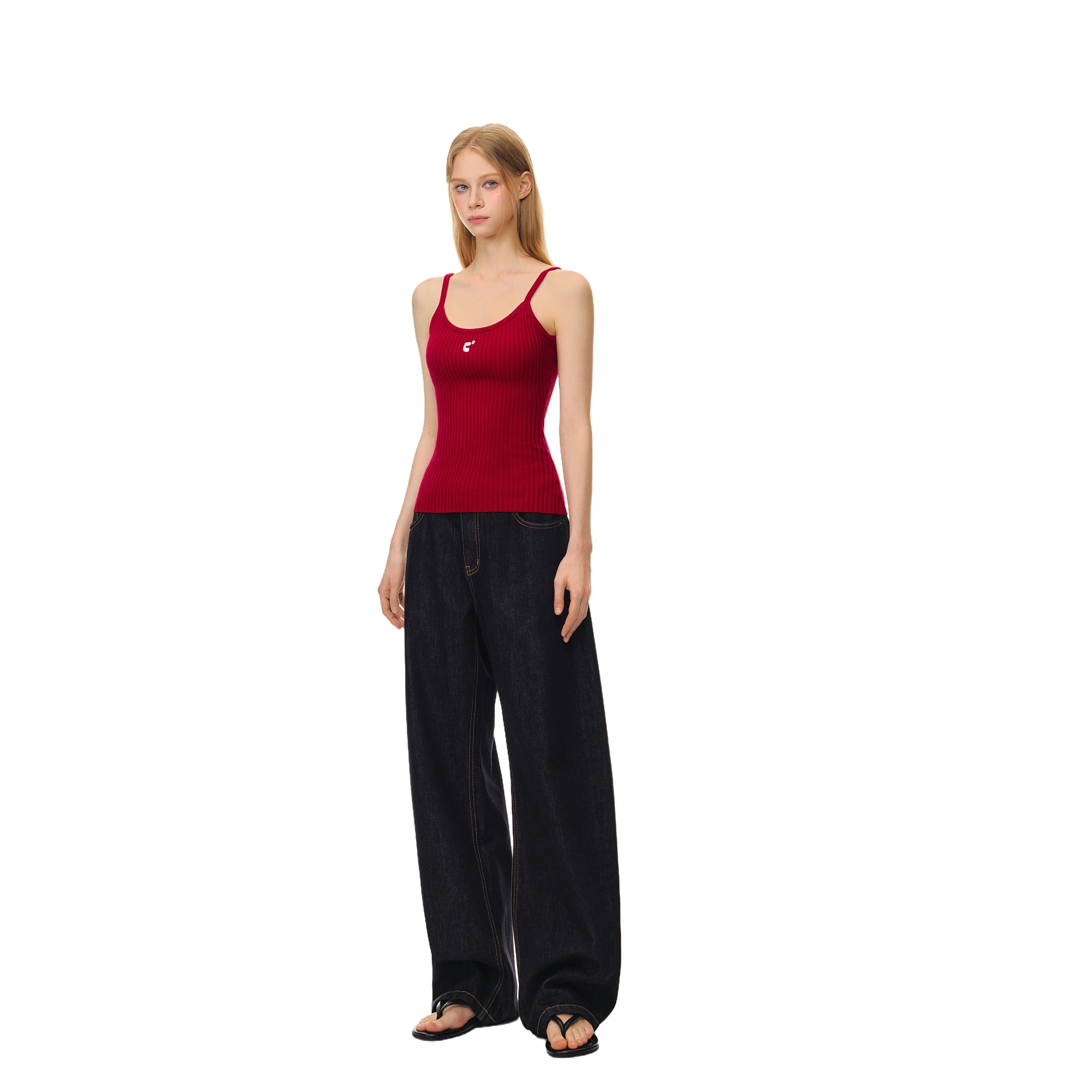 Red Trendy Elastic Stripe Embroidered Camisole