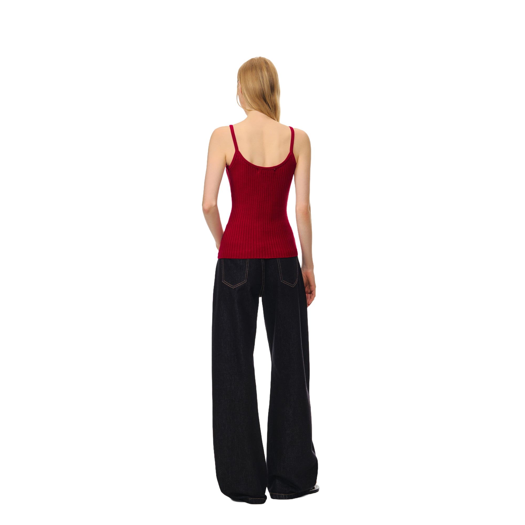 Red Trendy Elastic Stripe Embroidered Camisole