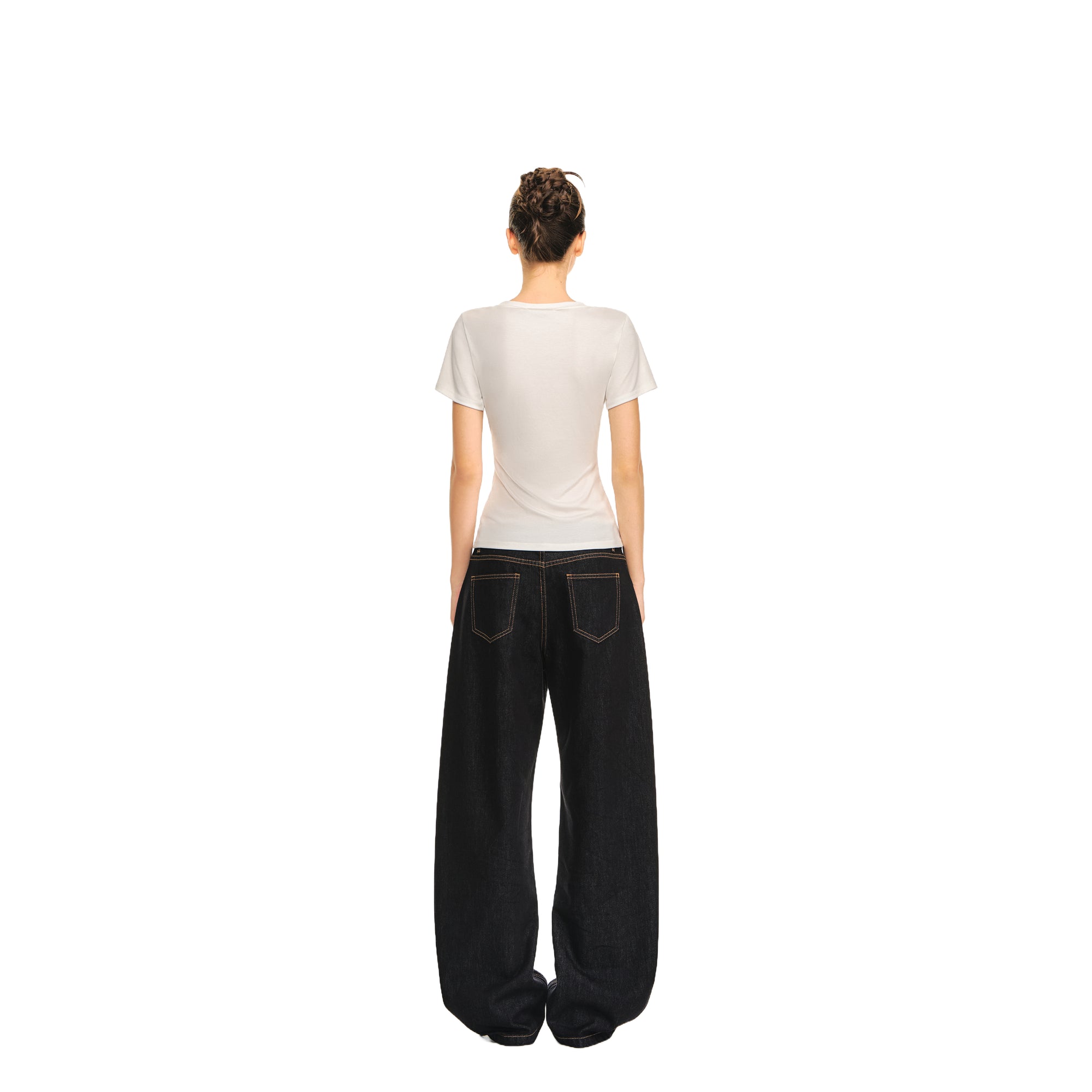 White Skin-friendly Lyocell V-neck Simple Short T