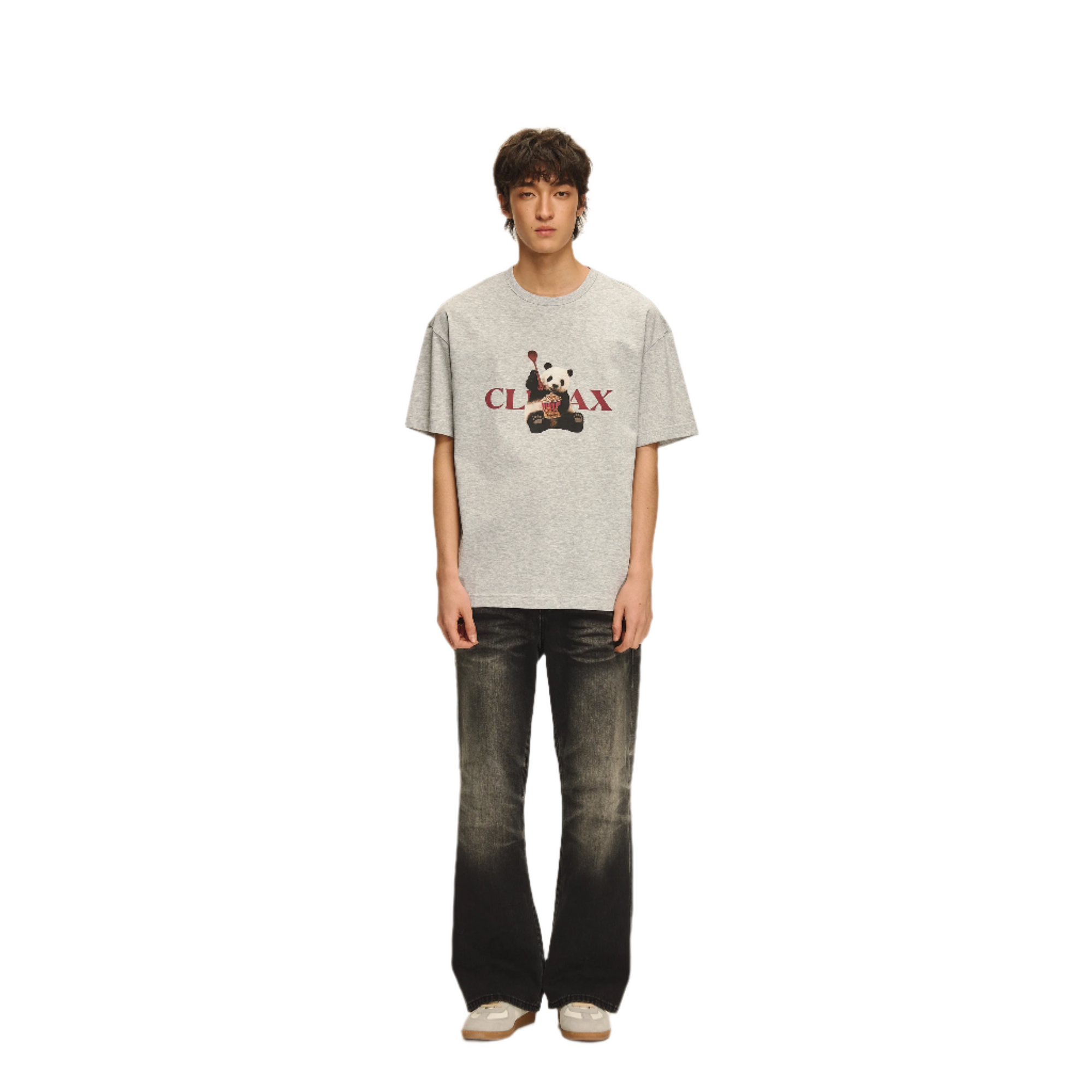 Grey Panda Print Short-Sleeved T-shirt