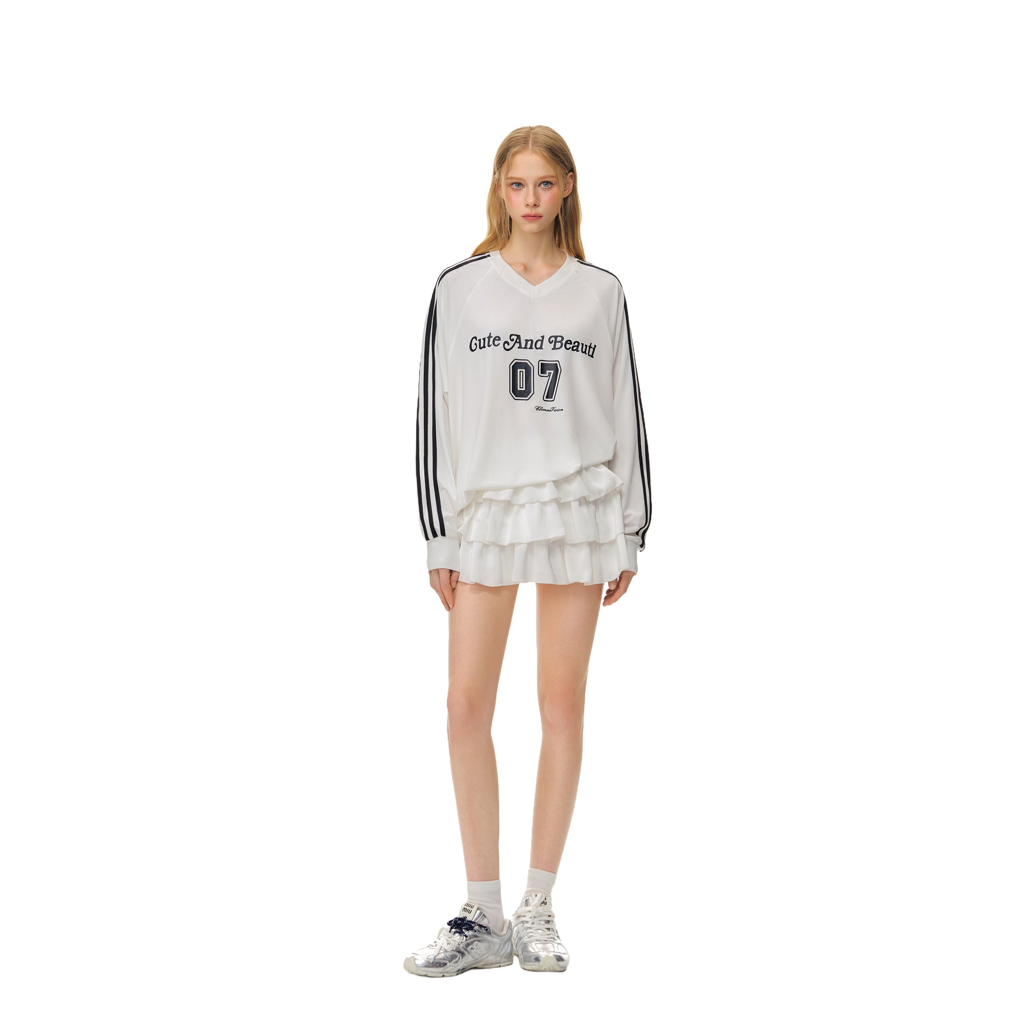 White Mesh Jersey Letter Print Sports Long-sleeved T-shirt