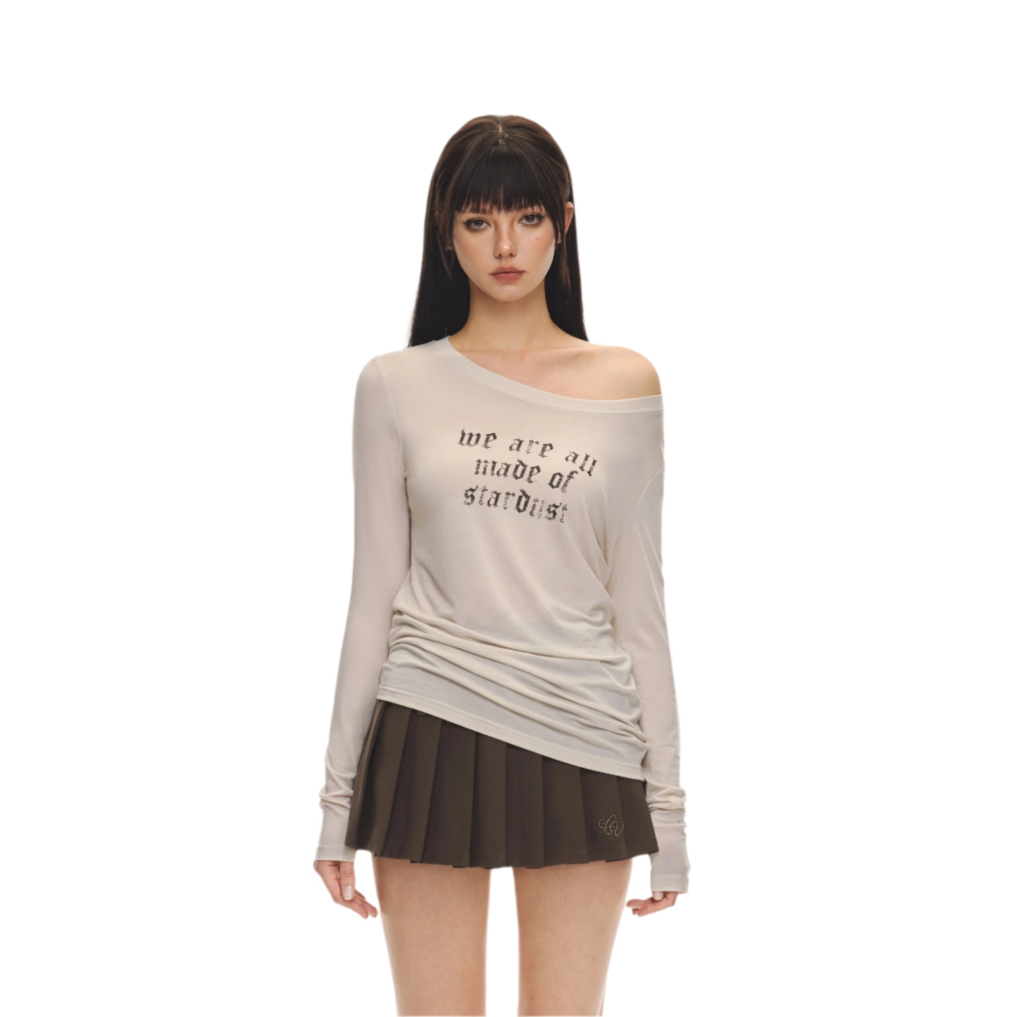 Oatmeal Distressed Print Lazy Style Mask Long Sleeve T-shirt