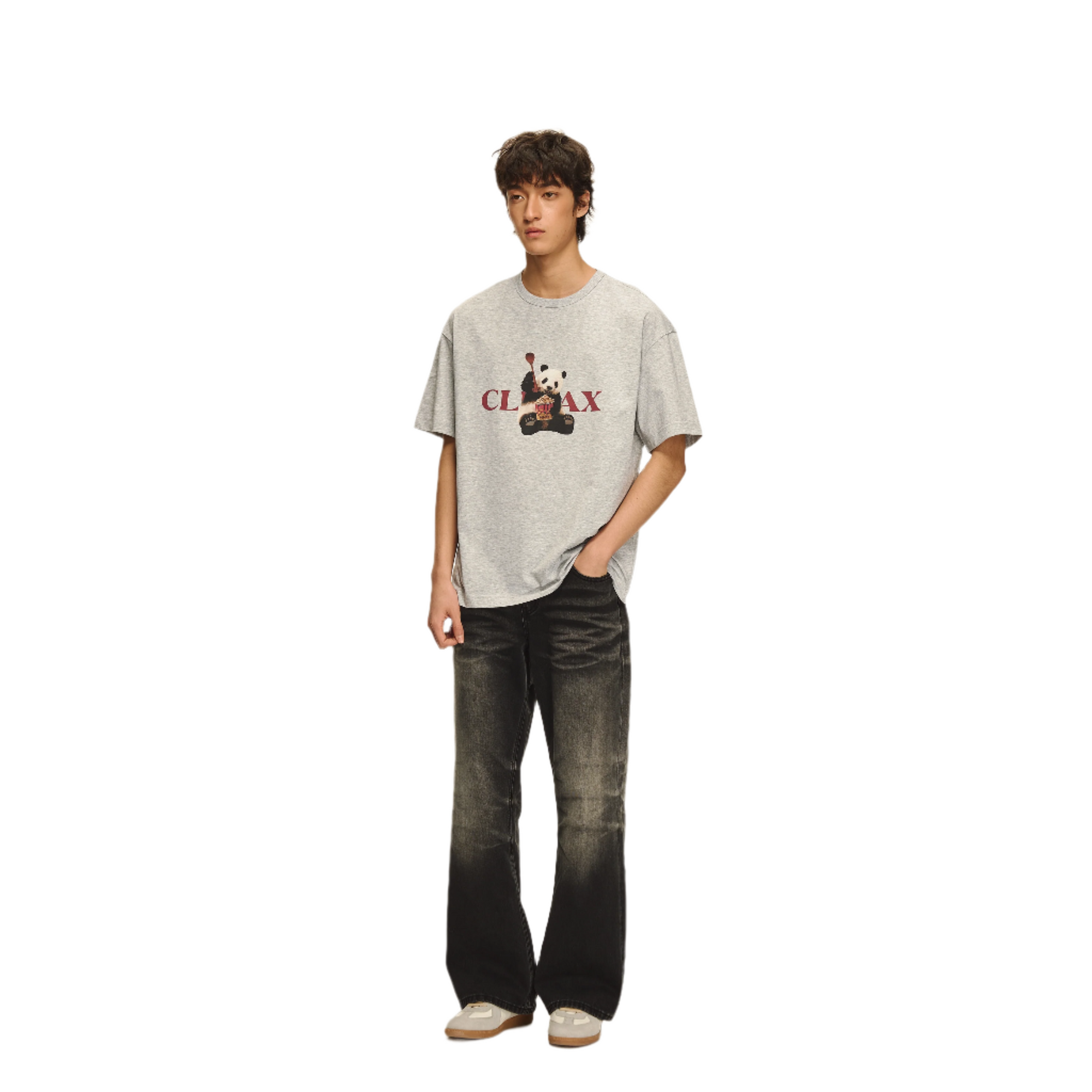 Grey Panda Print Short-Sleeved T-shirt